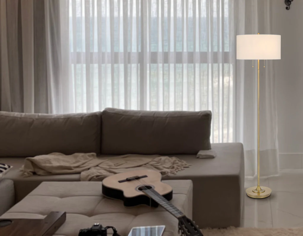 Brass Two Light Traditional Shaped Floor Lamp With White Rectangular Shade By Homeroots - Image 4
