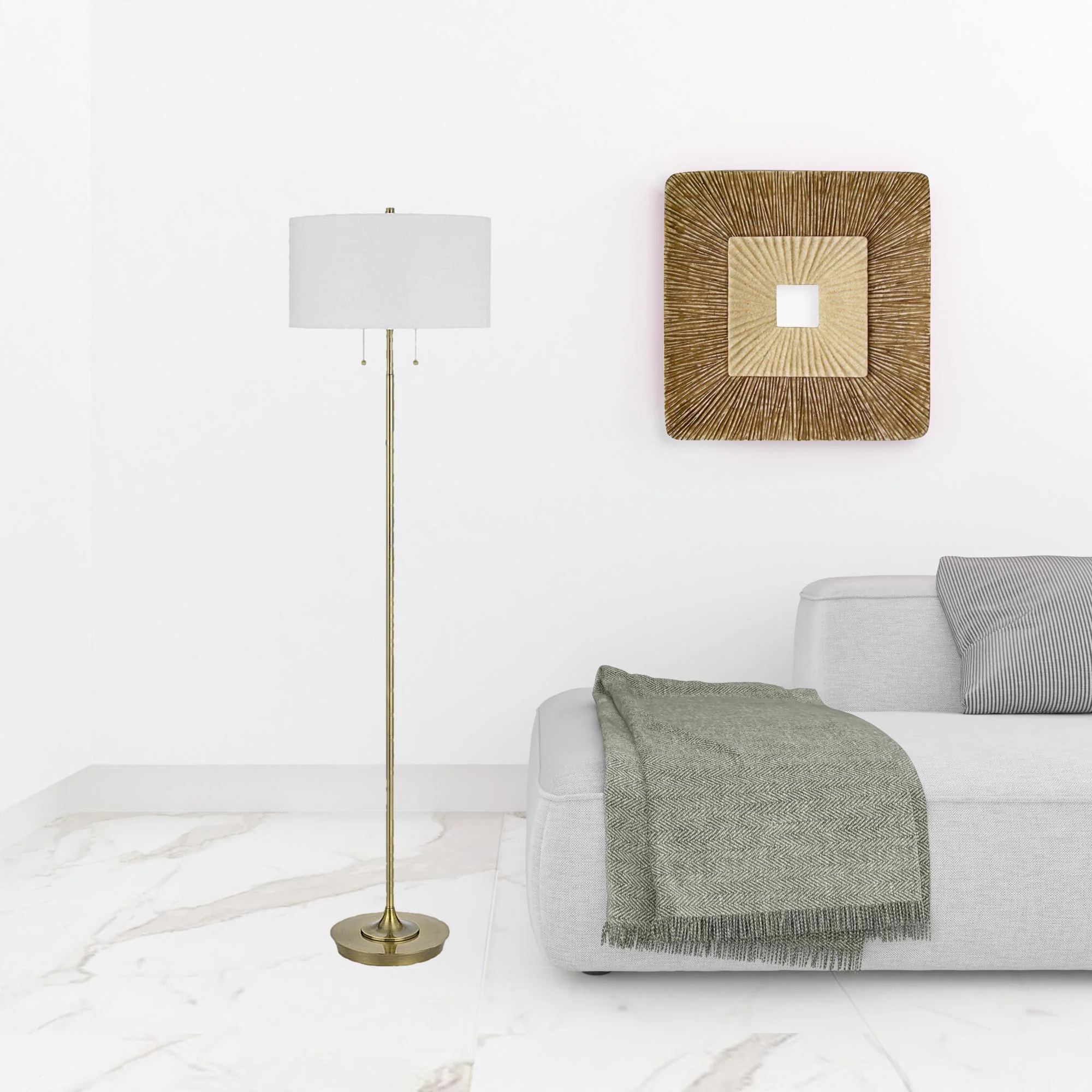 Brass Two Light Traditional Shaped Floor Lamp With White Rectangular Shade By Homeroots - Image 5