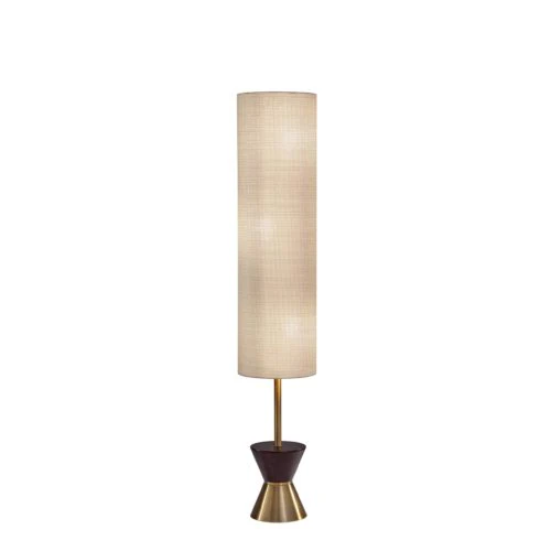 Brass Wood Diabolo Floor Lamp with Tall Textured Beige Shade By Homeroots - Image 2