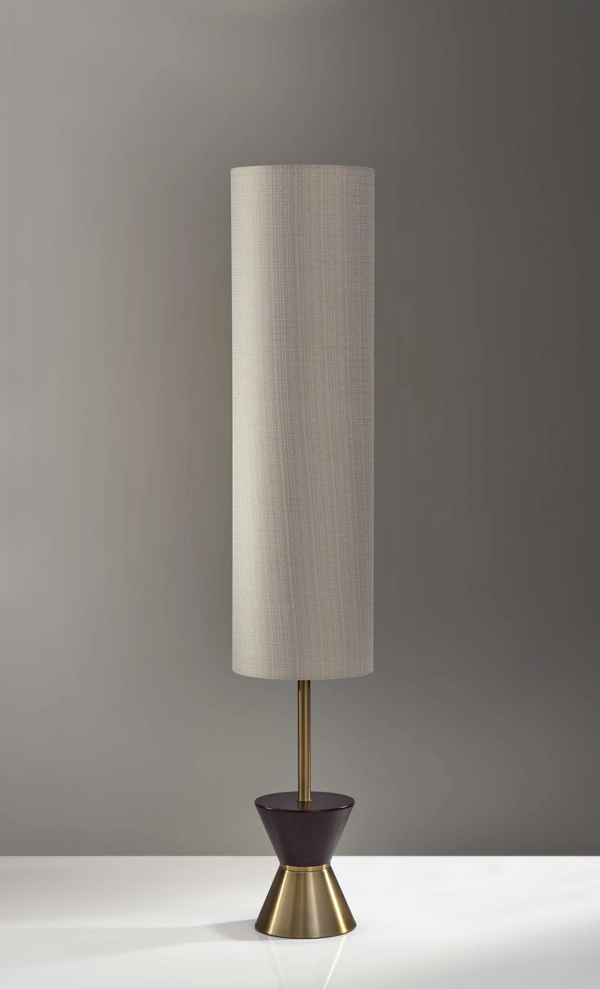 Brass Wood Diabolo Floor Lamp with Tall Textured Beige Shade By Homeroots - Image 3