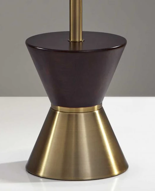 Brass Wood Diabolo Floor Lamp with Tall Textured Beige Shade By Homeroots - Image 5