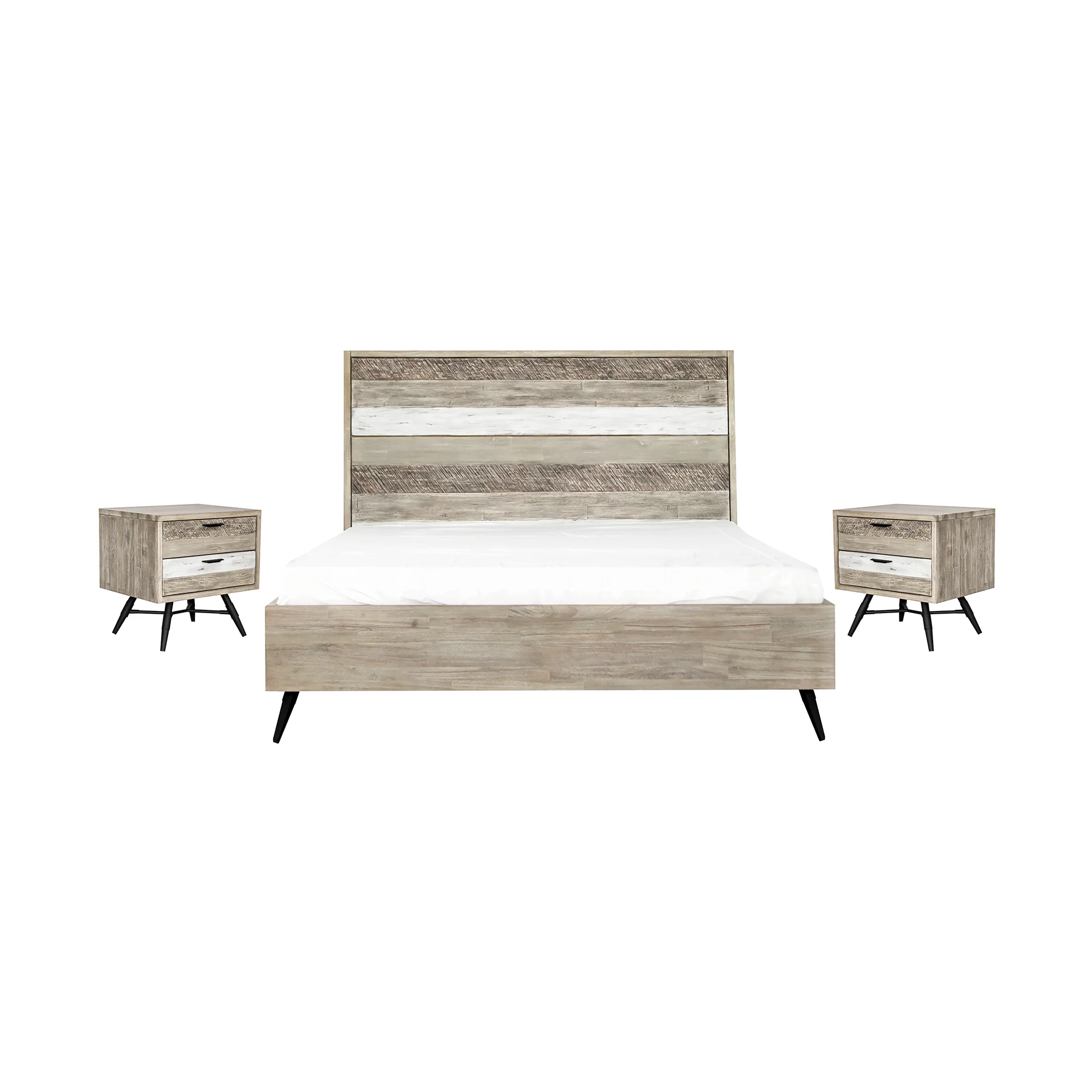 Bridges 3 Piece King Bedroom Set in Two-Tone Acacia Wood By Armen Living - Image 2