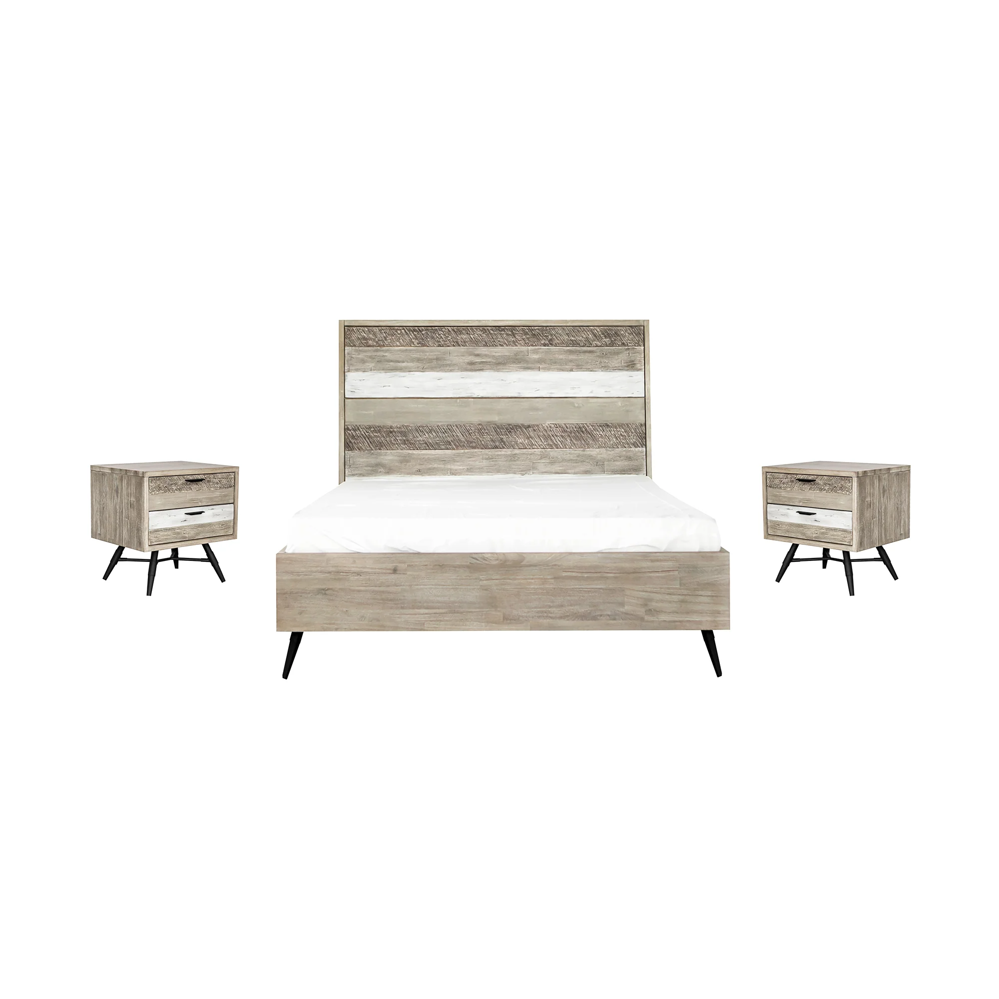 Bridges 3 Piece Queen Bedroom Set in Two-Tone Acacia Wood By Armen Living - Image 2