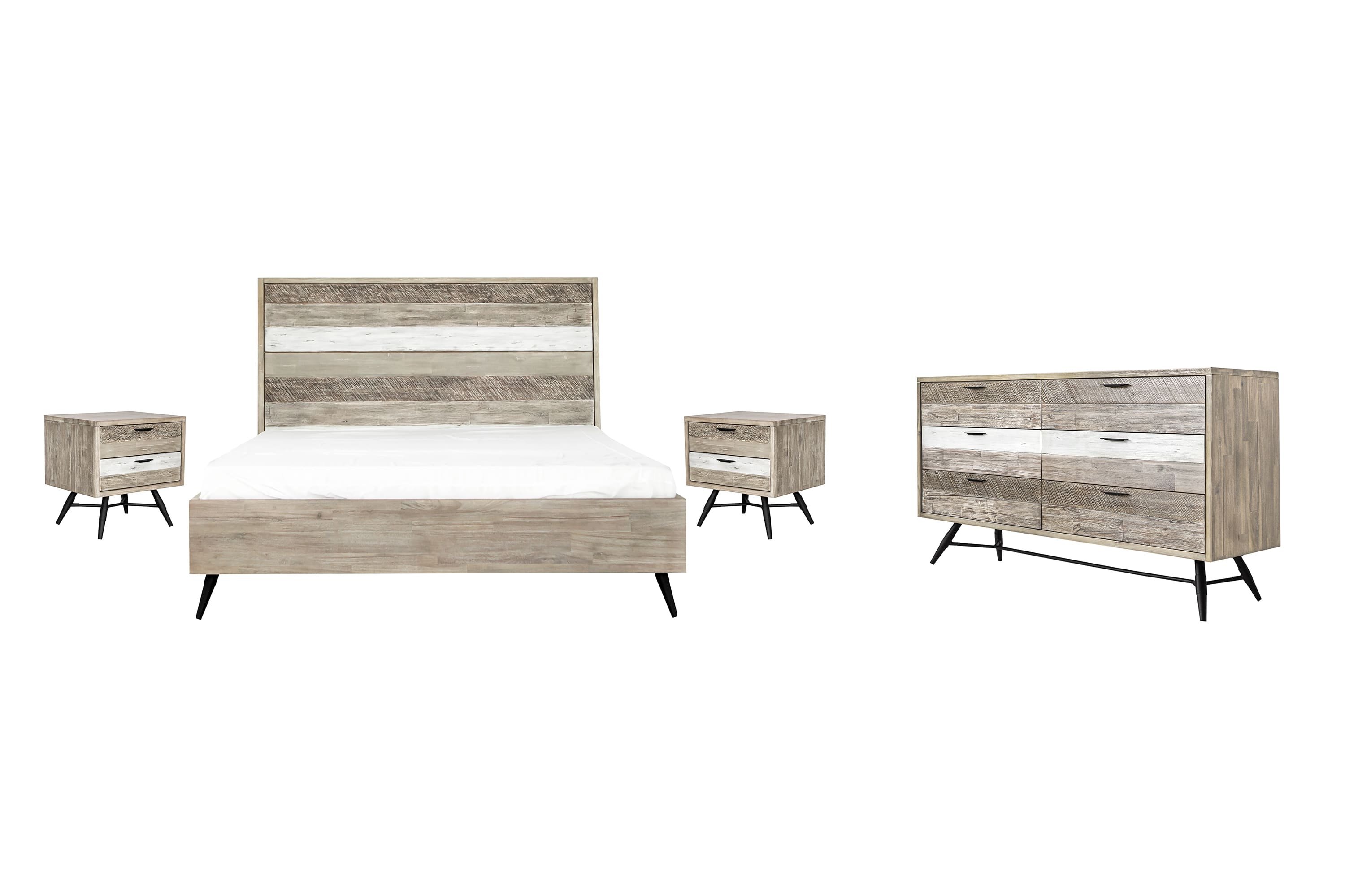 Bridges 4 Piece King Bedroom Set in Two-Tone Acacia Wood By Armen Living - Image 2