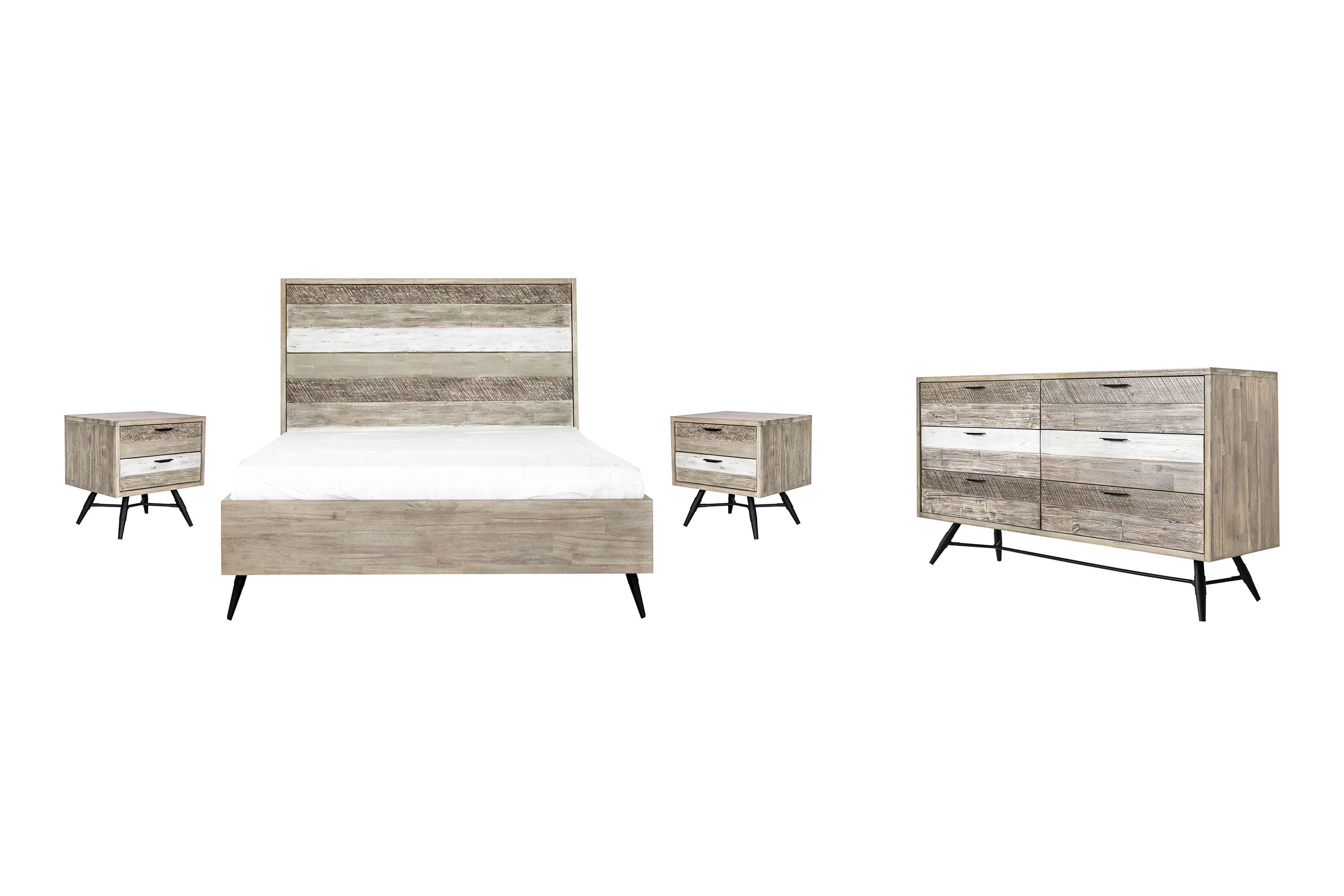 Bridges 4 Piece Queen Bedroom Set in Two-Tone Acacia Wood By Armen Living - Image 2