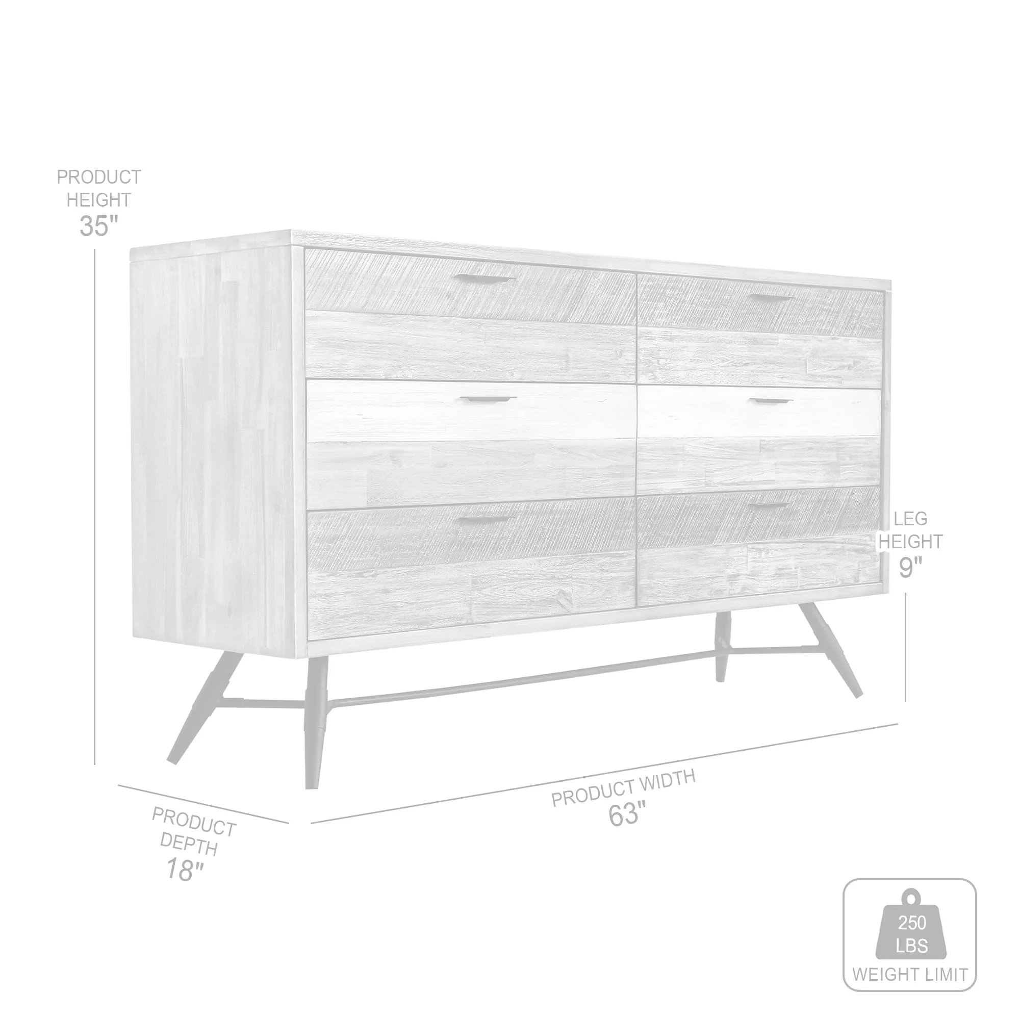 Bridges 6 Drawer Dresser in Two Tone Acacia Wood By Armen Living - Image 9