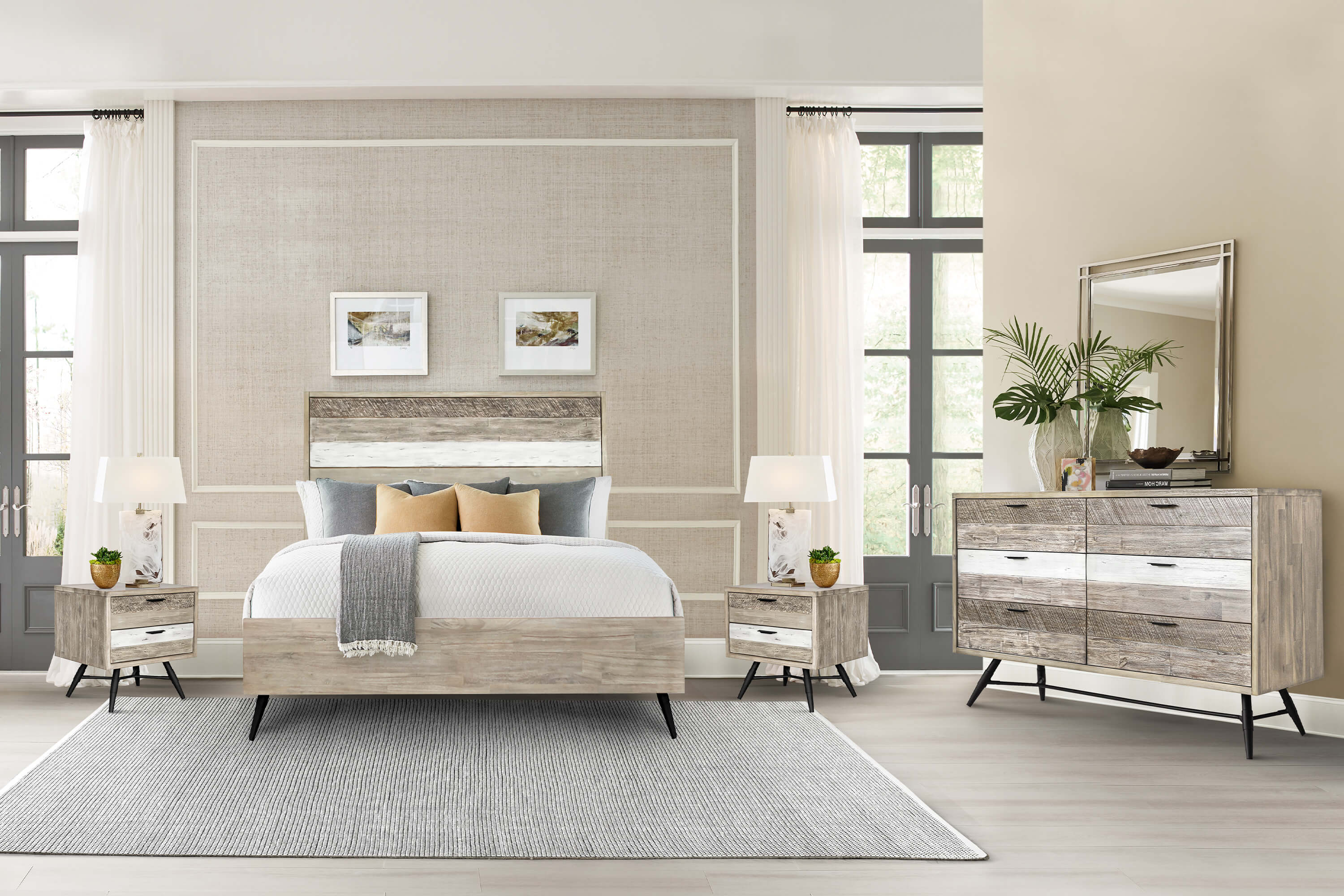 Bridges Queen Platform Bed in Two Tone Acacia Wood By Armen Living - Image 3