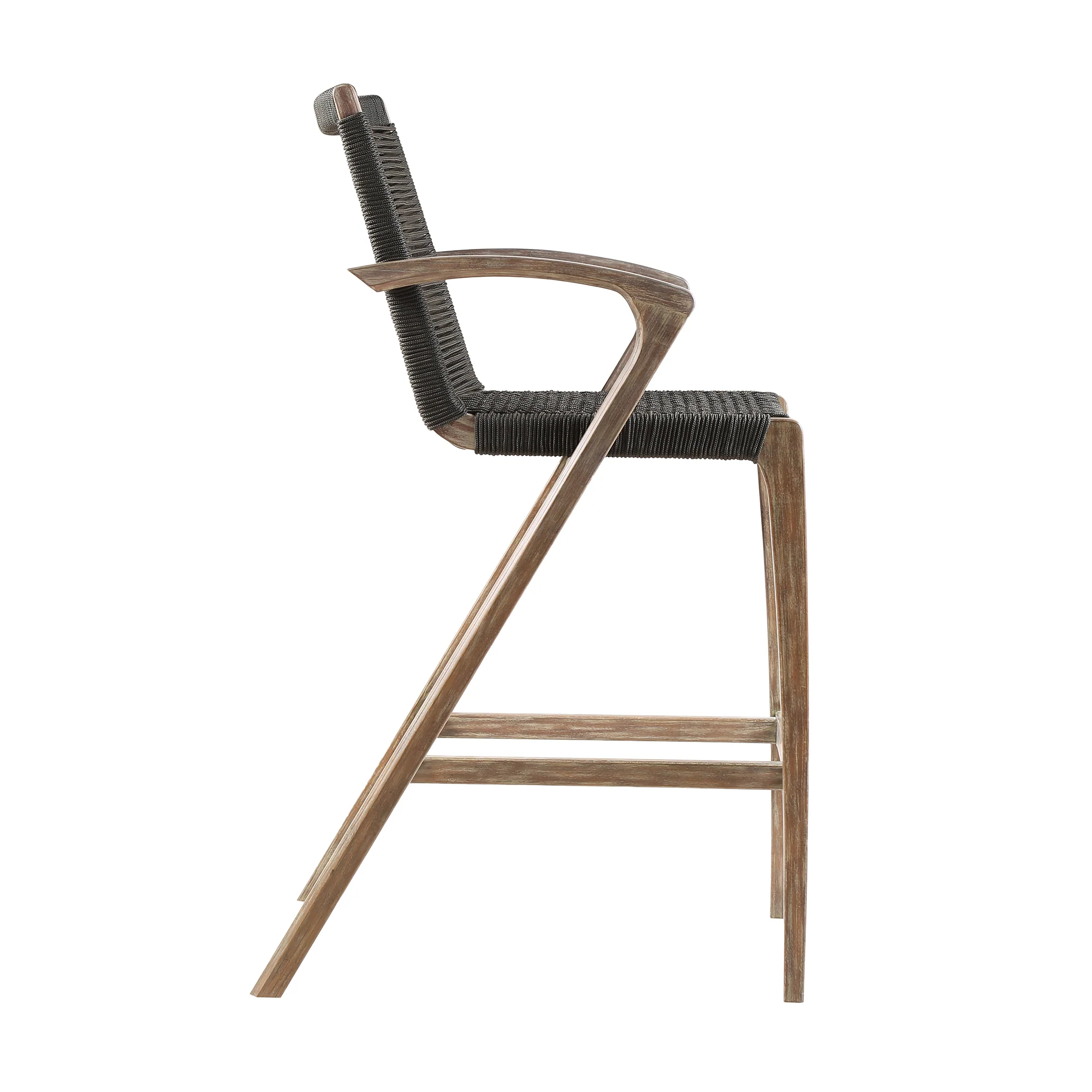 Brielle Outdoor Light Eucalyptus Wood and Charcoal Rope Bar Height Stool By Armen Living - Image 4