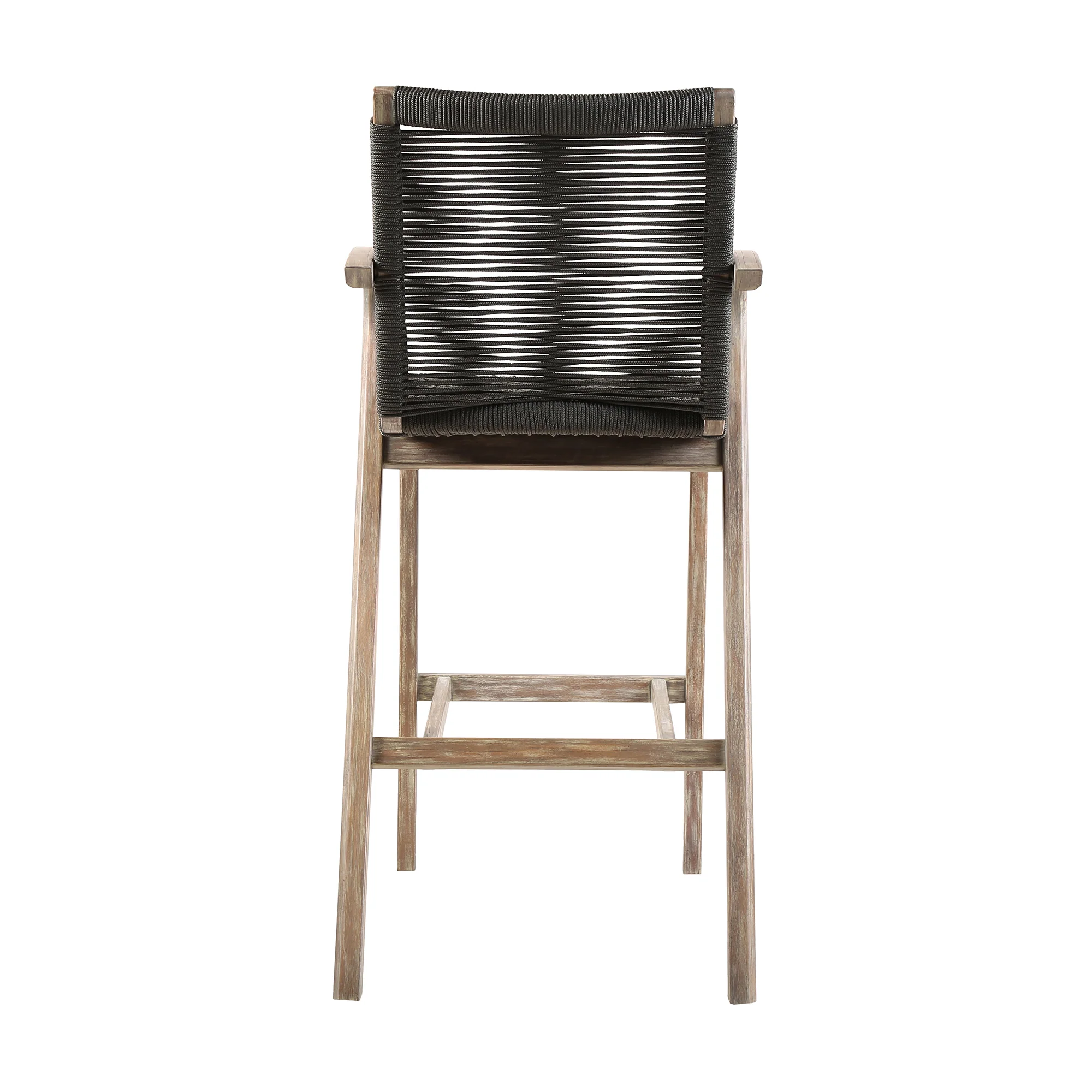 Brielle Outdoor Light Eucalyptus Wood and Charcoal Rope Bar Height Stool By Armen Living - Image 6