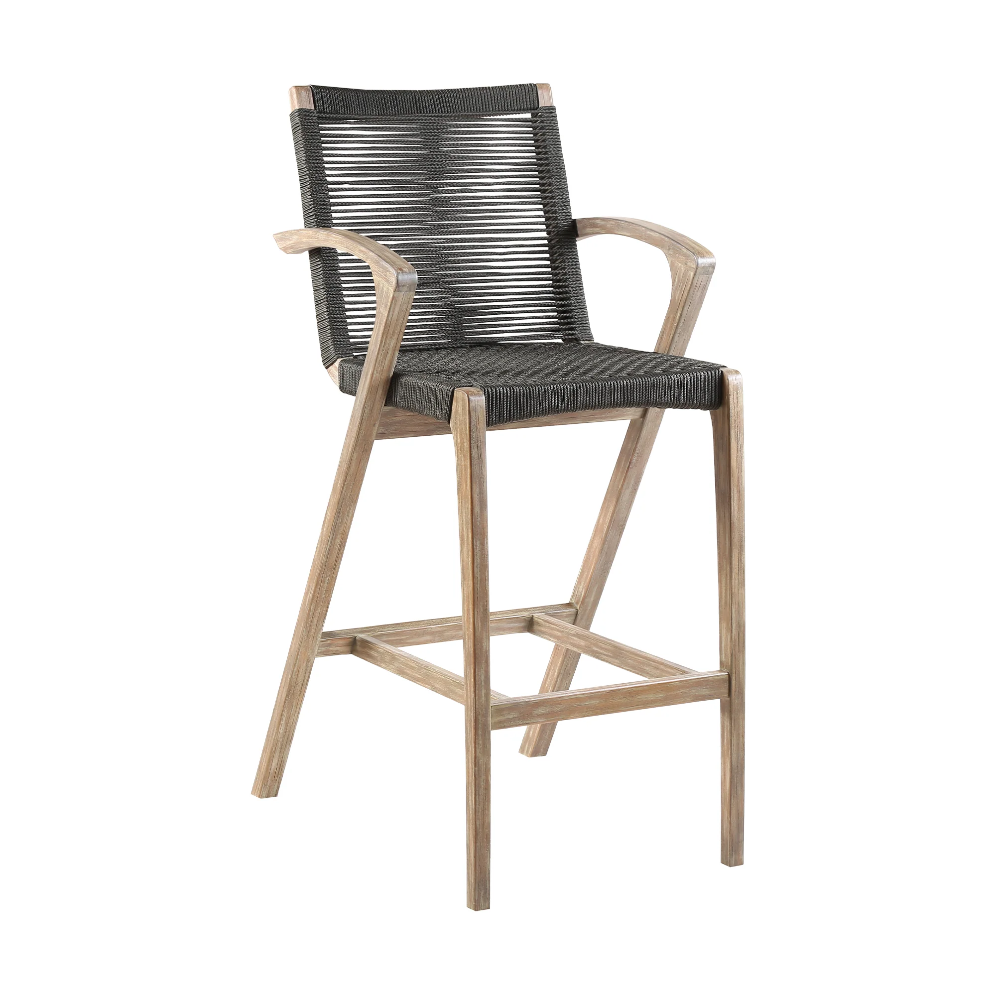 Brielle Outdoor Light Eucalyptus Wood and Charcoal Rope Counter Height Stool By Armen Living - Image 2