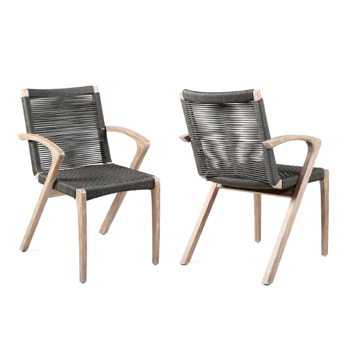 Brielle Outdoor Light Eucalyptus Wood and Charcoal Rope Dining Chairs - Set of 2 By Armen Living - Image 3