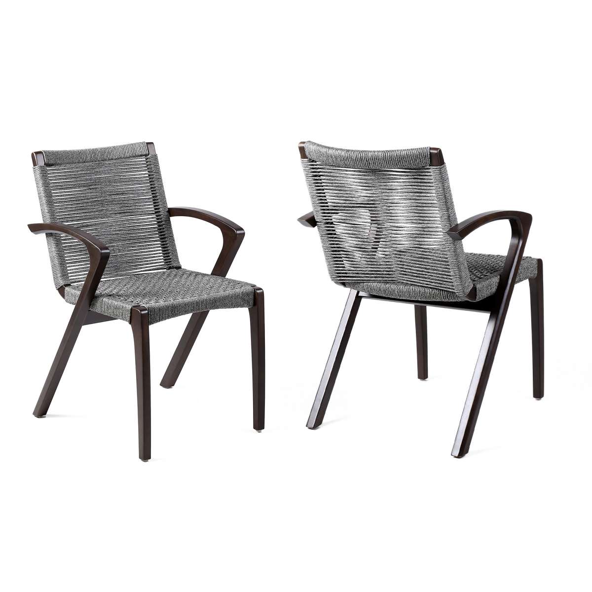 Brielle Outdoor Light Eucalyptus Wood and Charcoal Rope Dining Chairs - Set of 2 By Armen Living - Image 5