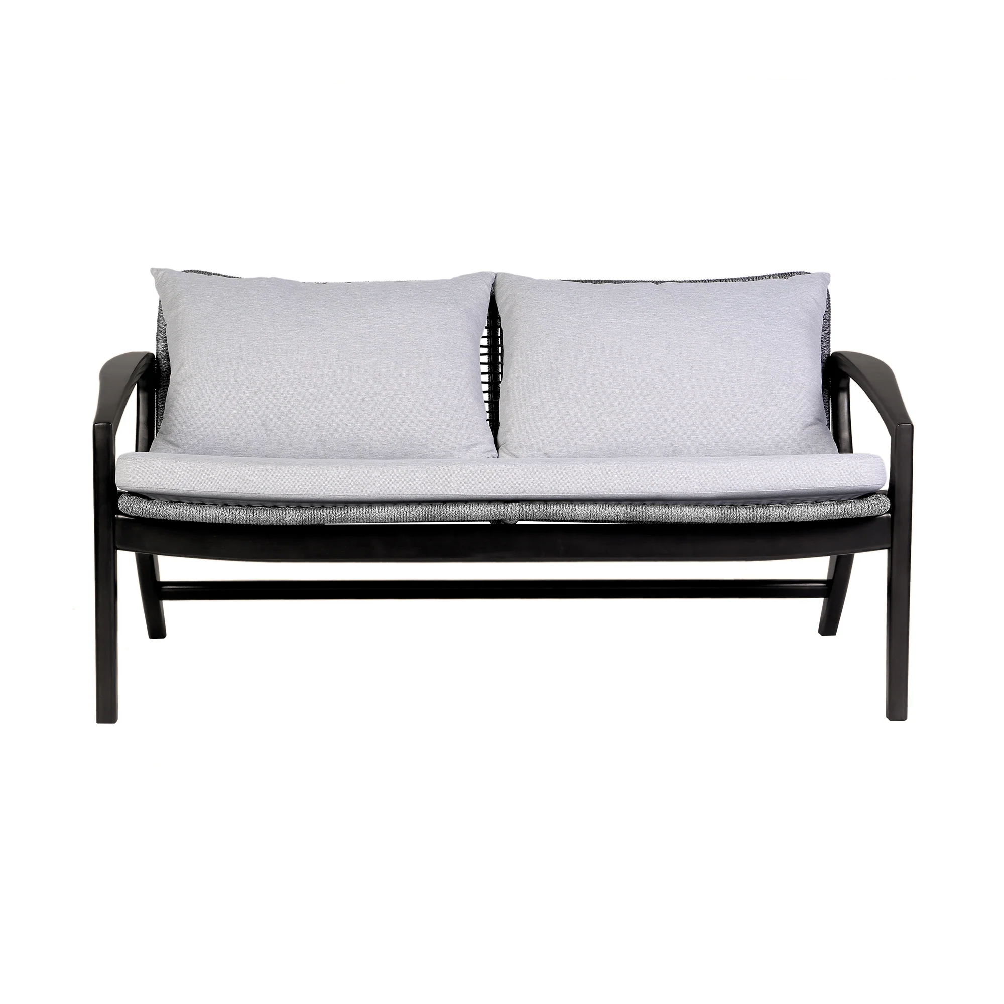 Brighton 4 Piece Outdoor Patio Seating Set in Dark Eucalyptus Wood with Grey Rope and White Cushions By Armen Living - Image 3