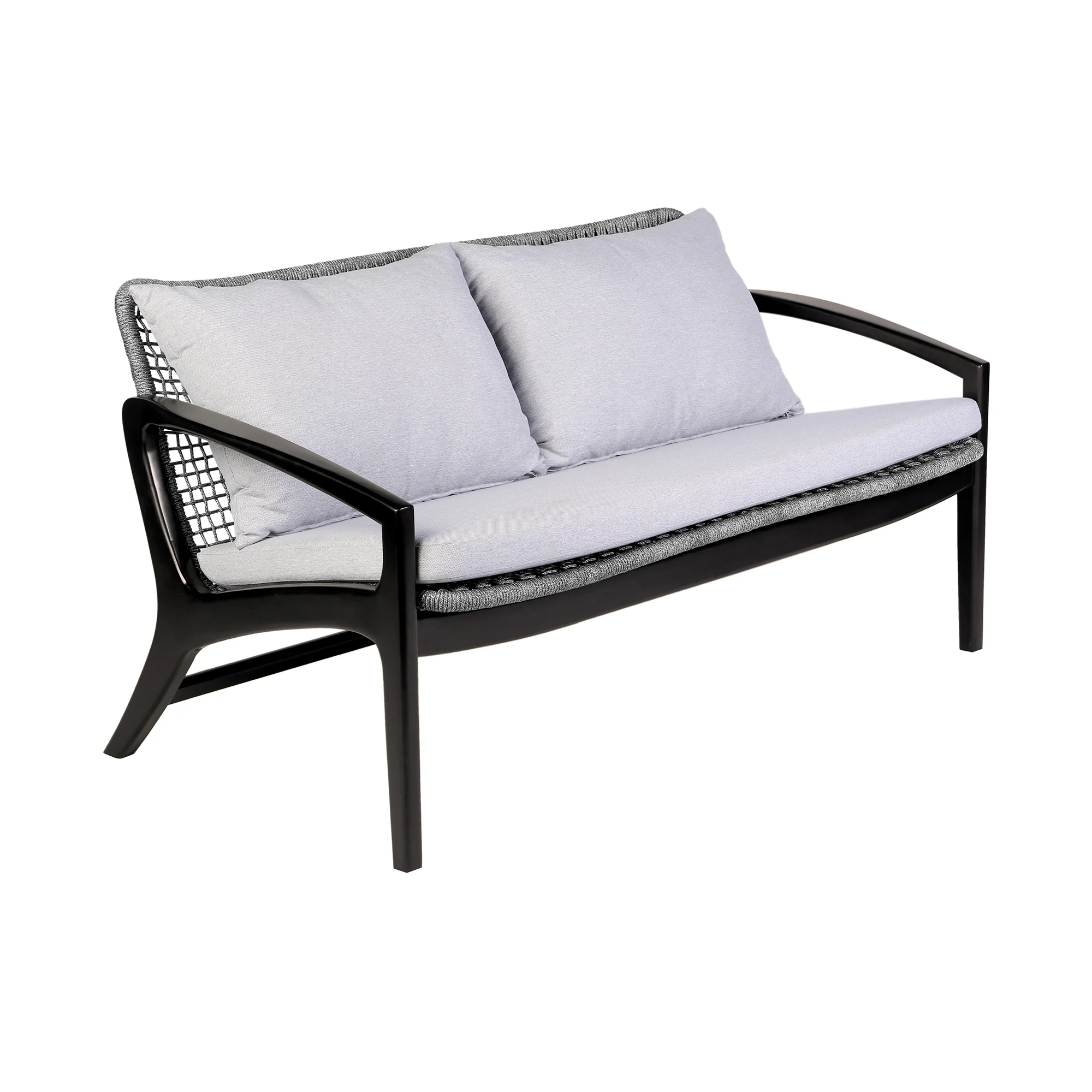 Brighton 4 Piece Outdoor Patio Seating Set in Dark Eucalyptus Wood with Grey Rope and White Cushions By Armen Living - Image 4