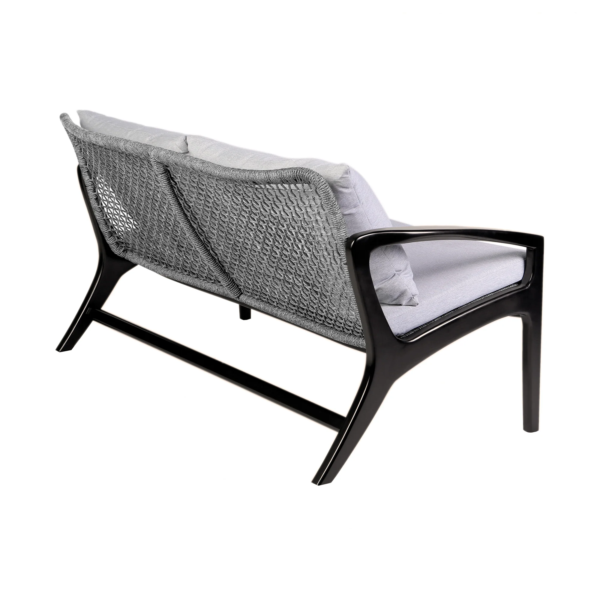 Brighton 4 Piece Outdoor Patio Seating Set in Dark Eucalyptus Wood with Grey Rope and White Cushions By Armen Living - Image 5