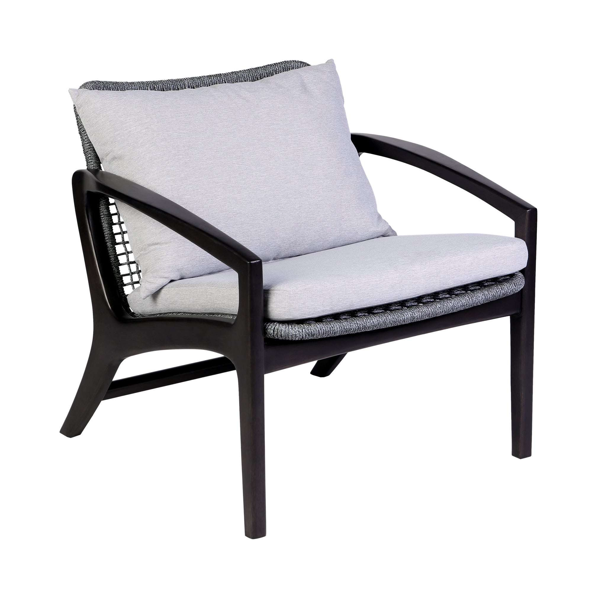 Brighton 4 Piece Outdoor Patio Seating Set in Dark Eucalyptus Wood with Grey Rope and White Cushions By Armen Living - Image 6