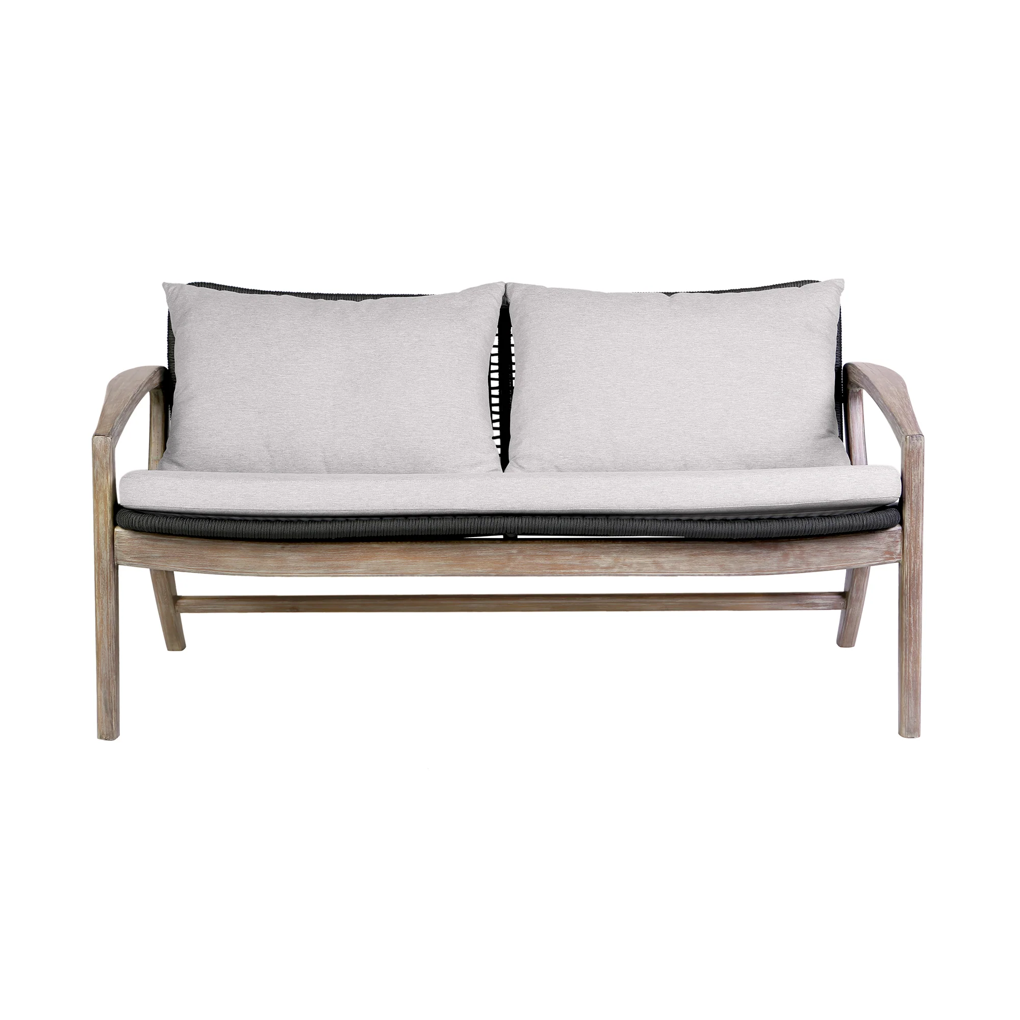 Brighton 4 Piece Outdoor Patio Seating Set in Light Eucalyptus Wood with Charocal Rope and White Cushions By Armen Living - Image 3