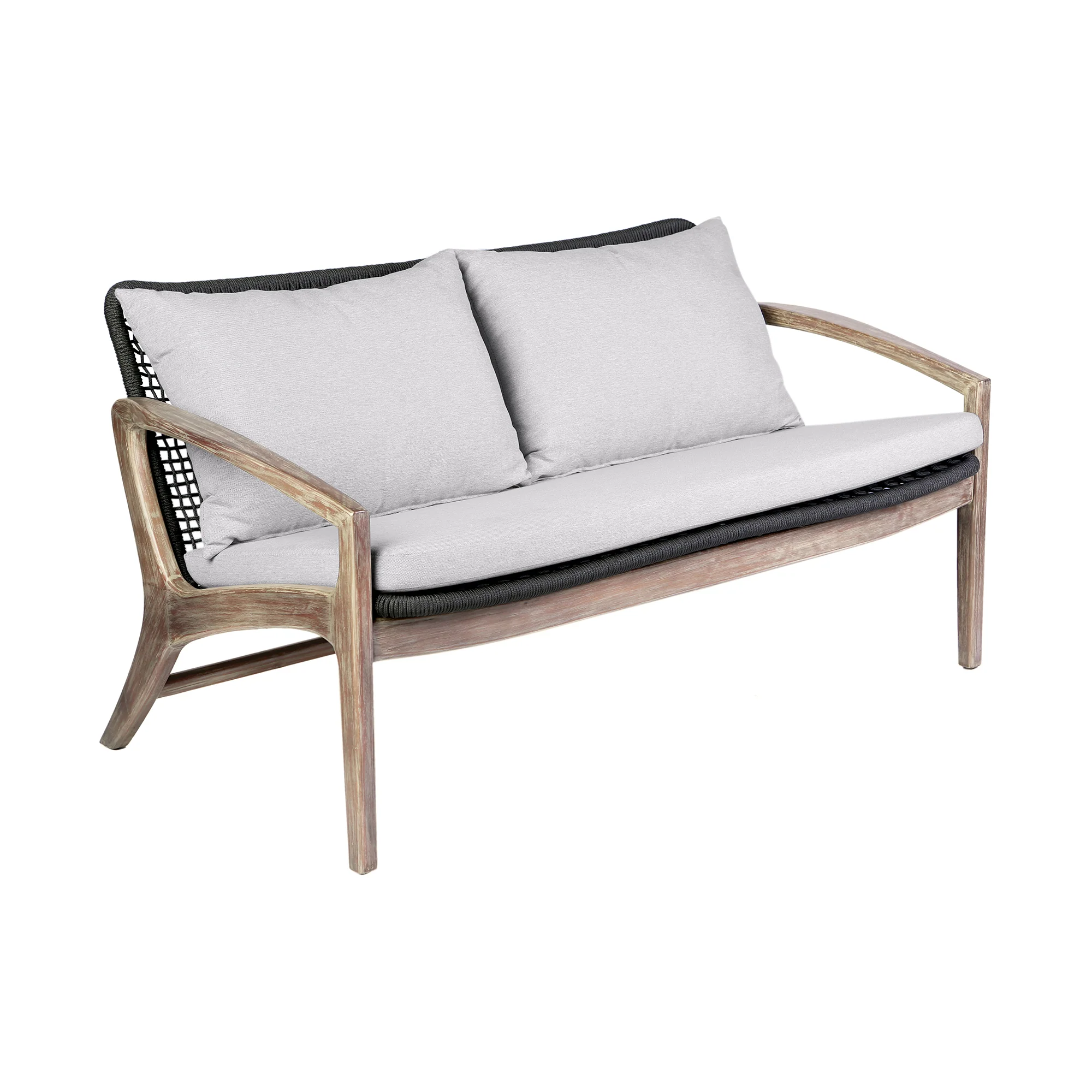 Brighton 4 Piece Outdoor Patio Seating Set in Light Eucalyptus Wood with Charocal Rope and White Cushions By Armen Living - Image 4