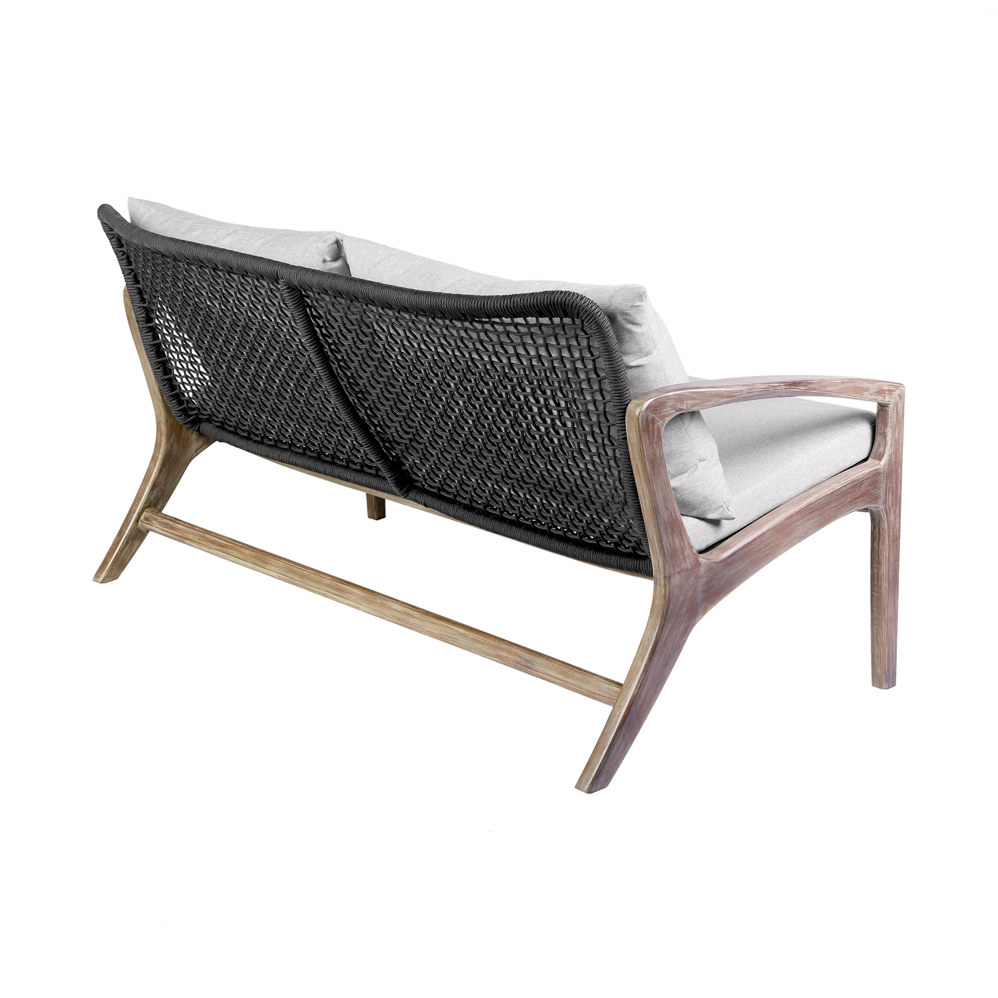 Brighton 4 Piece Outdoor Patio Seating Set in Light Eucalyptus Wood with Charocal Rope and White Cushions By Armen Living - Image 5