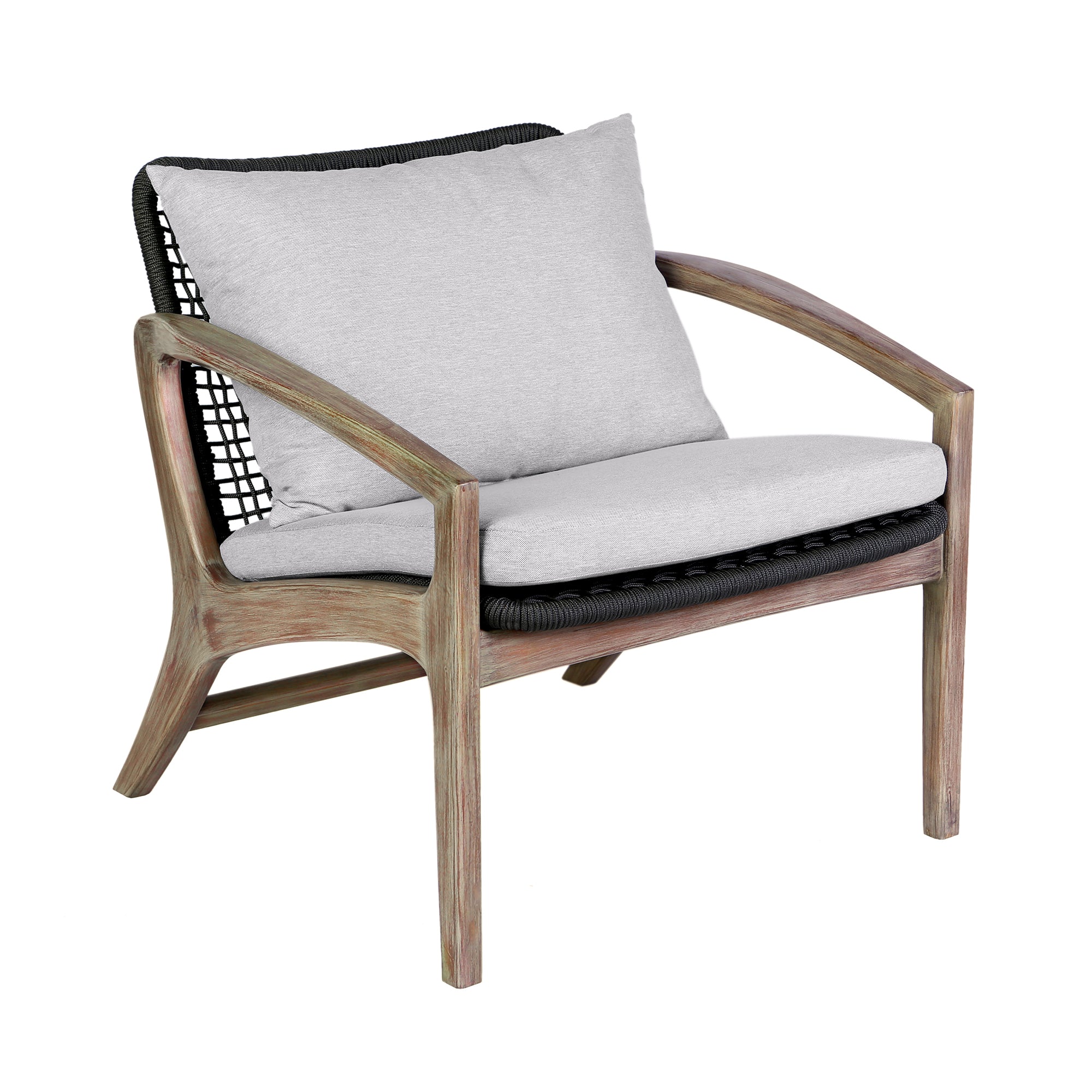 Brighton 4 Piece Outdoor Patio Seating Set in Light Eucalyptus Wood with Charocal Rope and White Cushions By Armen Living - Image 6