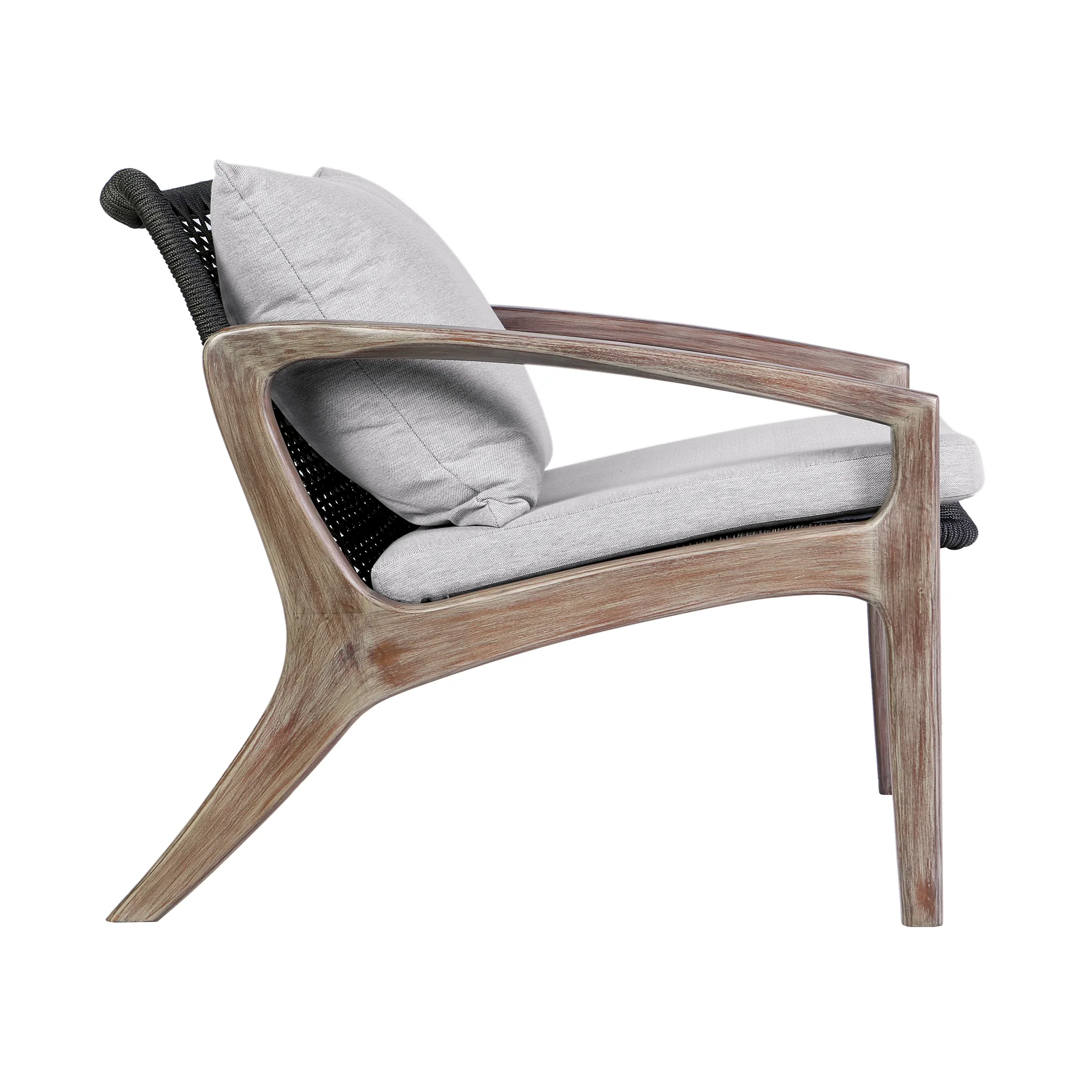 Brighton 4 Piece Outdoor Patio Seating Set in Light Eucalyptus Wood with Charocal Rope and White Cushions By Armen Living - Image 7