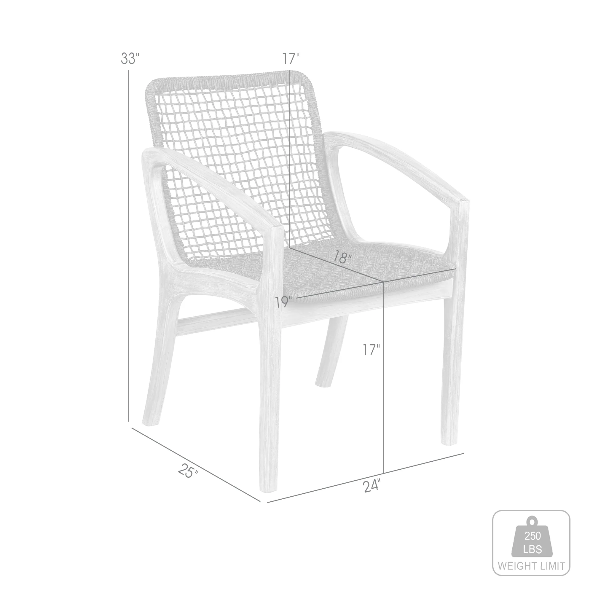 Brighton Outdoor Patio Dining Chair in Dark Eucalyptus Wood and Grey Rope By Armen Living - Image 10