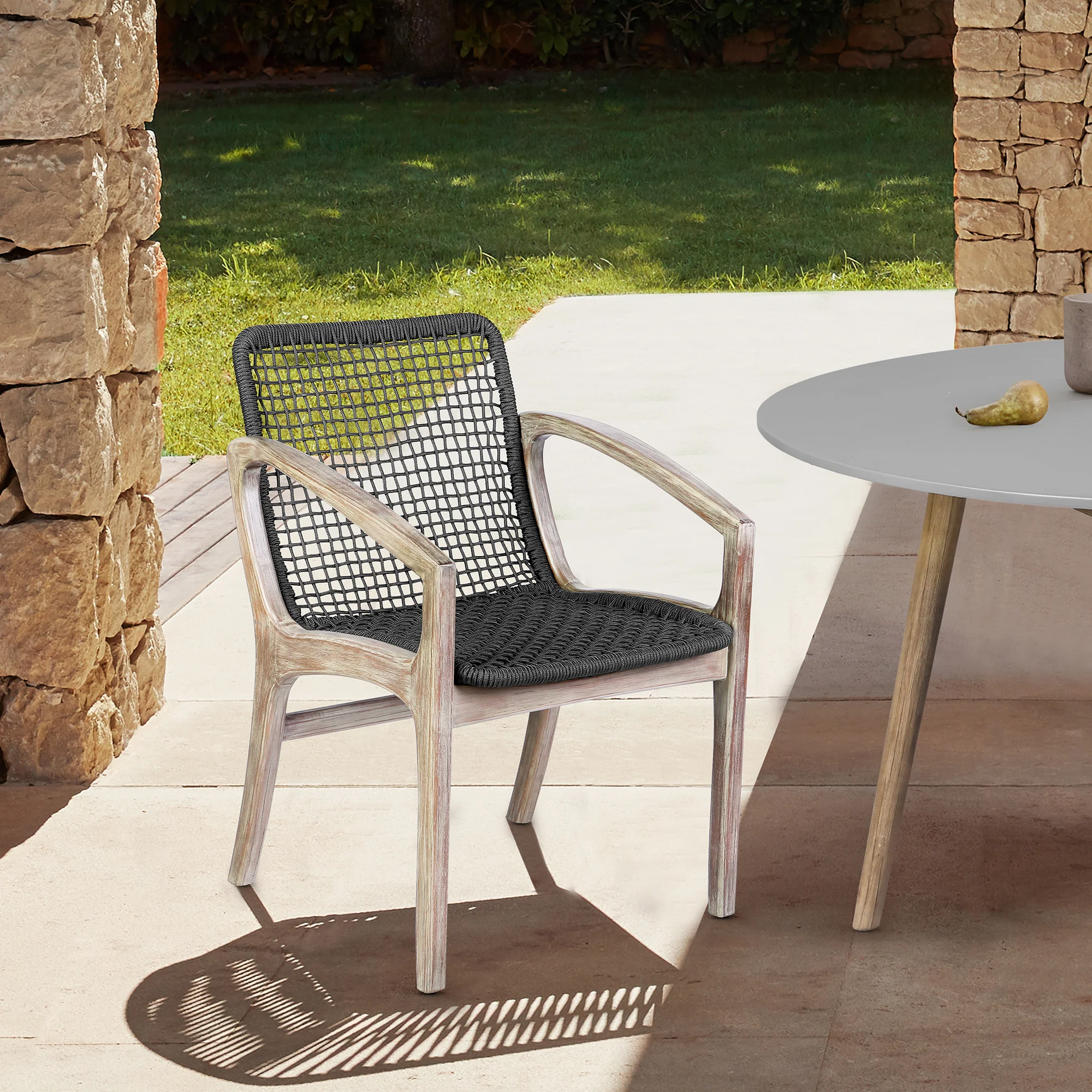 Brighton Outdoor Patio Dining Chair in Dark Eucalyptus Wood and Grey Rope By Armen Living - Image 12