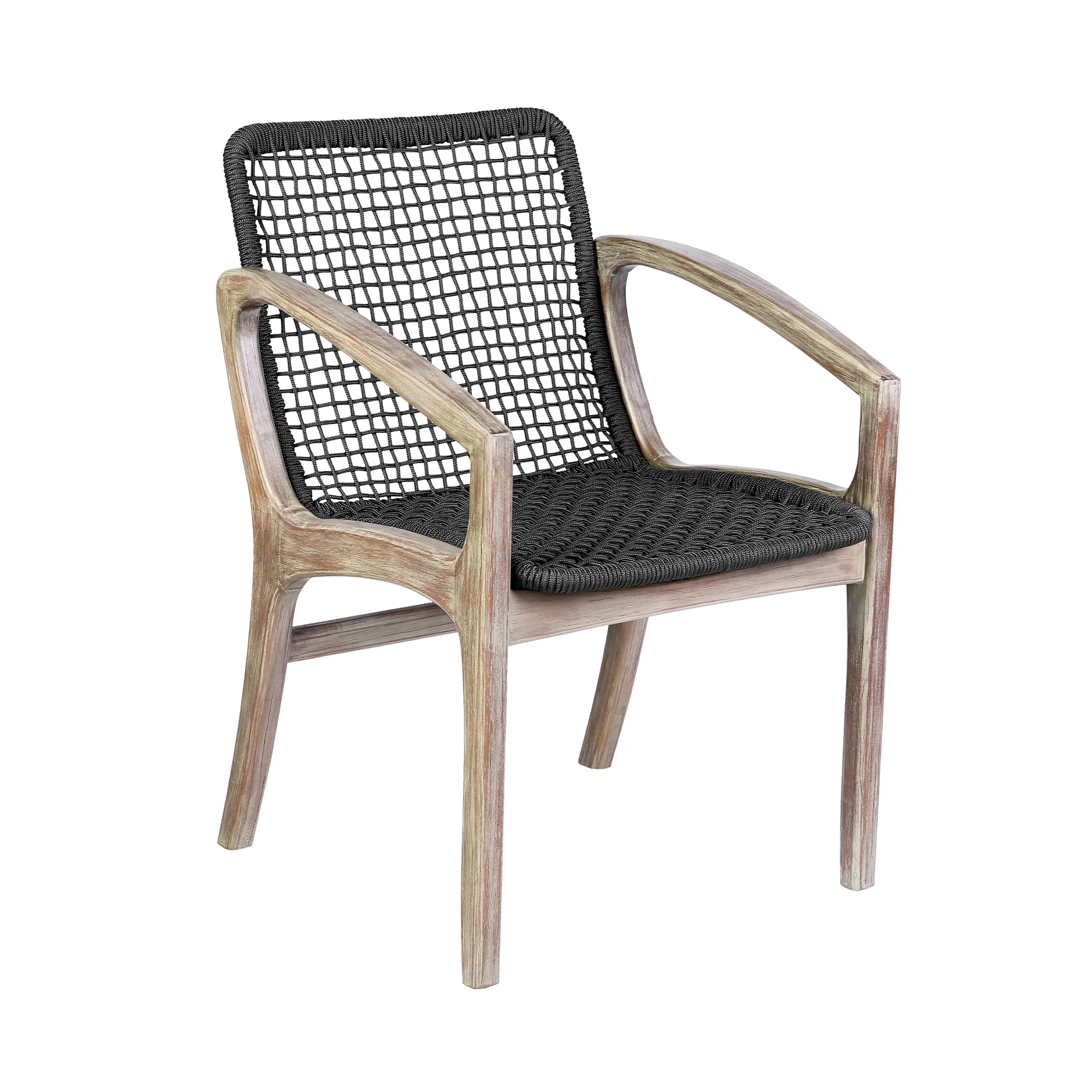 Brighton Outdoor Patio Dining Chair in Dark Eucalyptus Wood and Grey Rope By Armen Living - Image 13