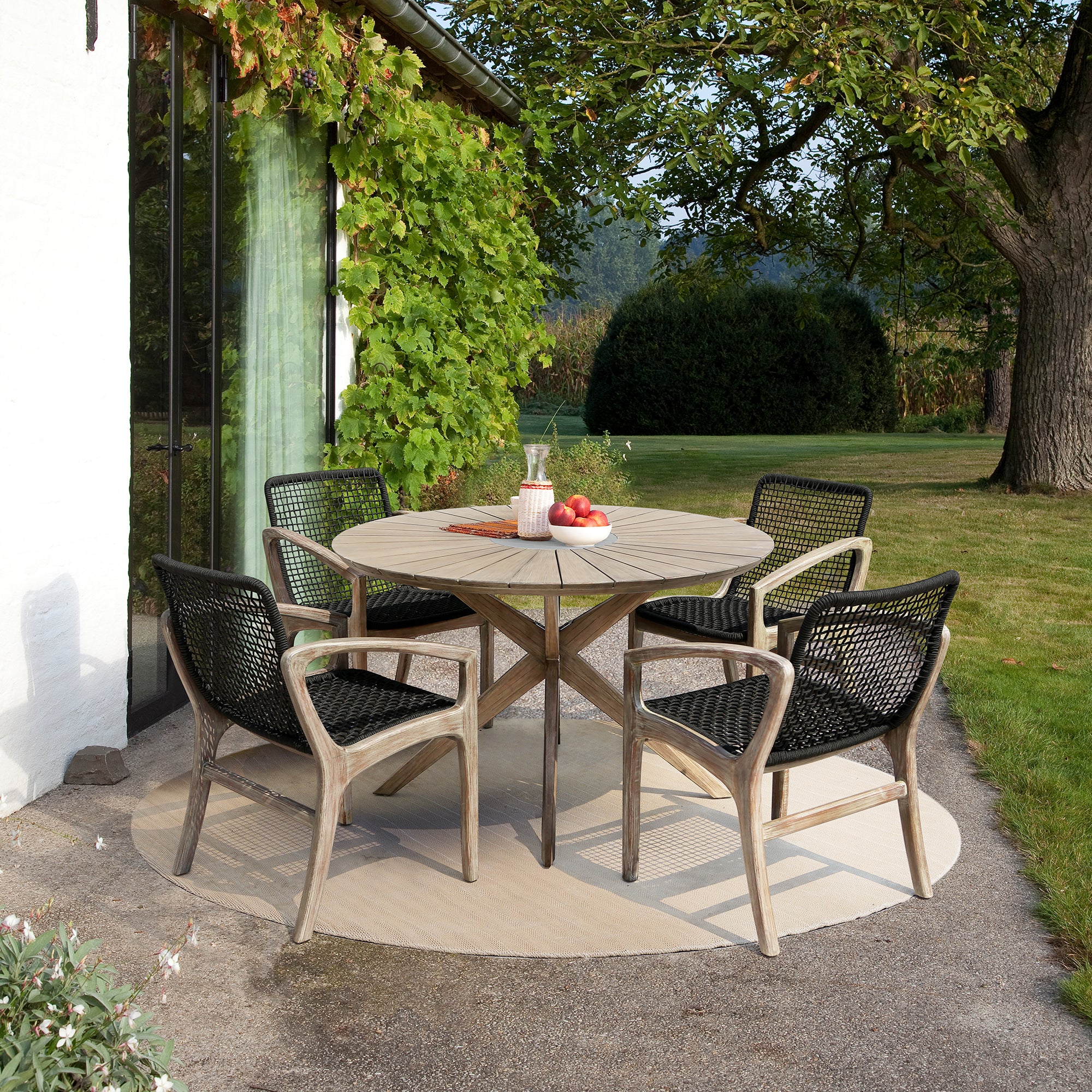 Brighton Outdoor Patio Dining Chair in Dark Eucalyptus Wood and Grey Rope By Armen Living - Image 14