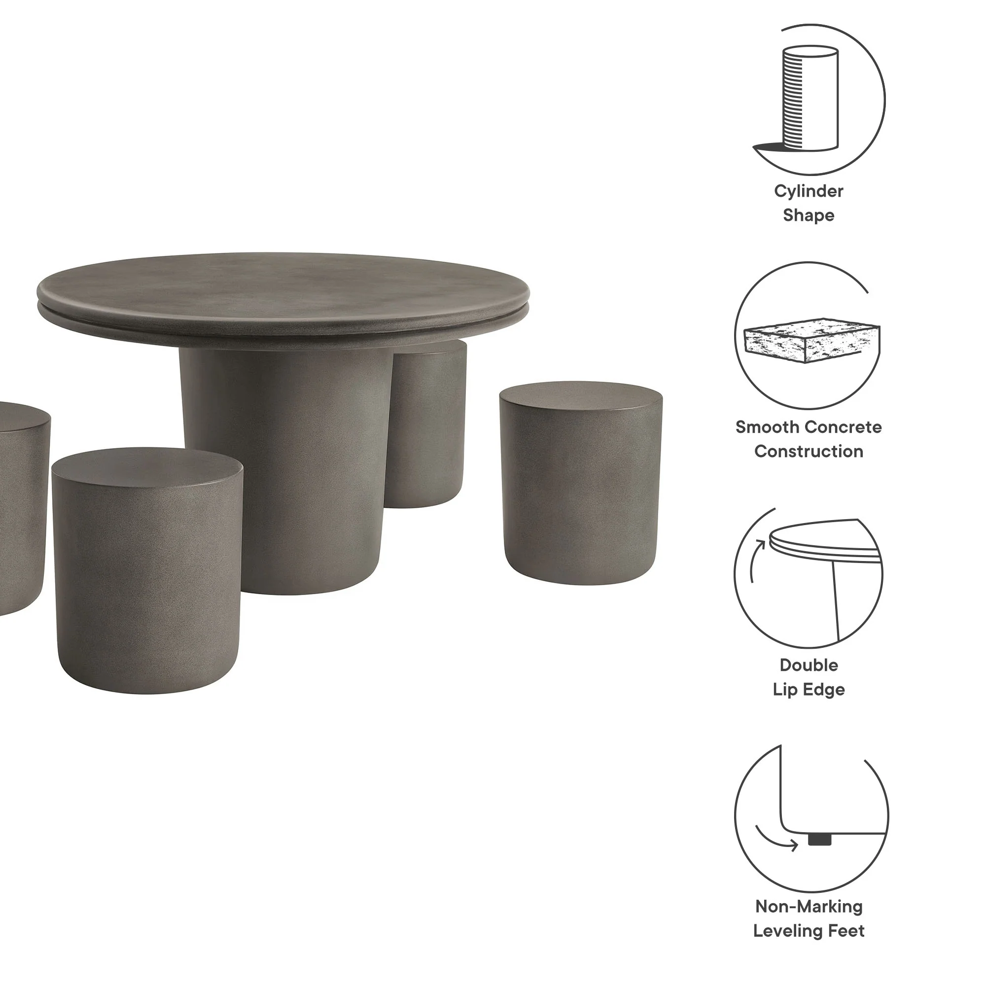 Brion Indoor - Outdoor Patio Concrete 5 Piece Dining Table Set by Modway - Image 6