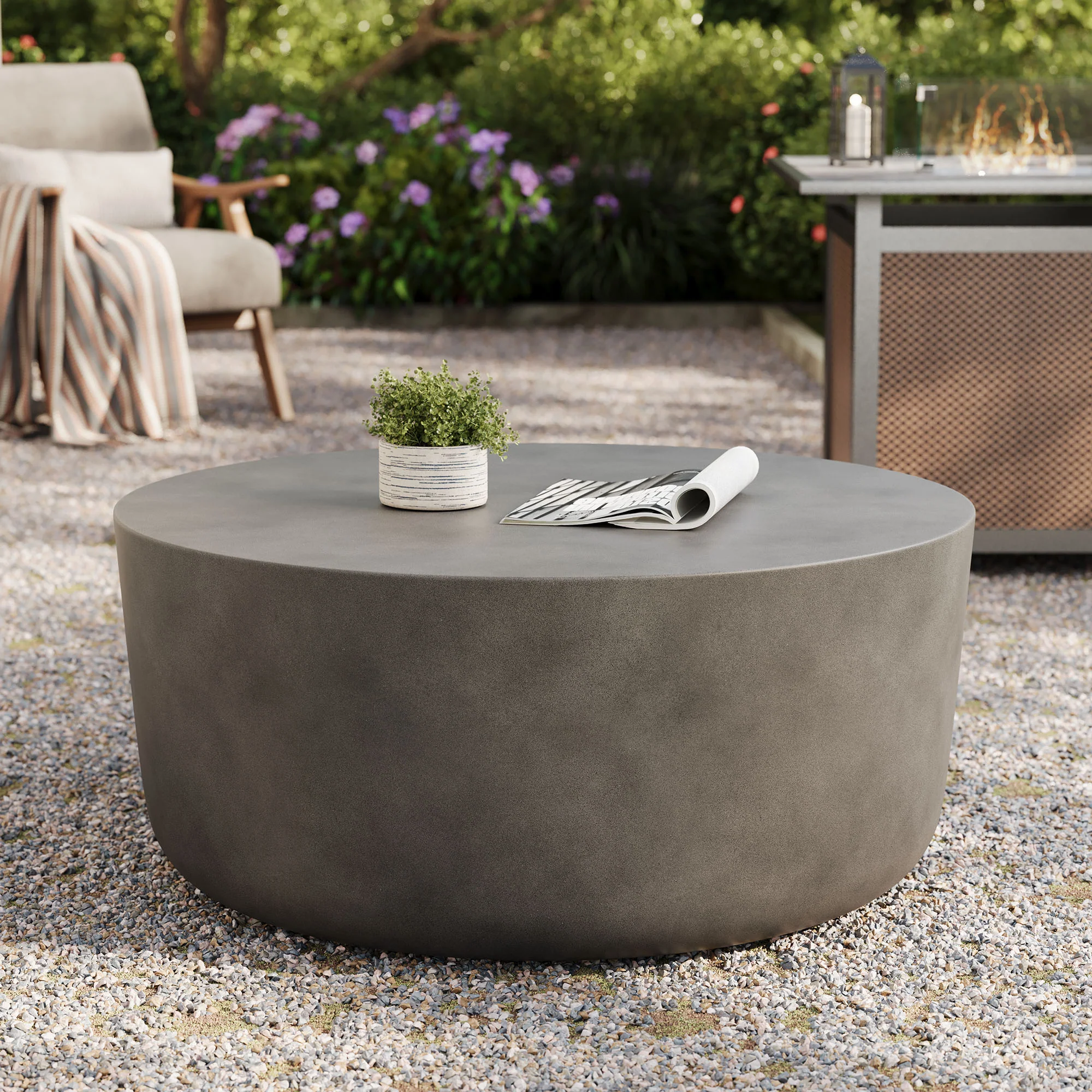 Brion Round Indoor - Outdoor Patio Concrete Coffee Table by Modway - Image 6