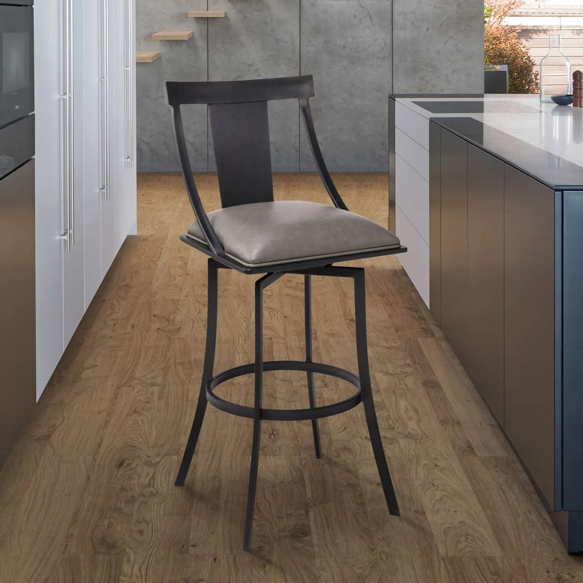 Brisbane Contemporary 26" Counter Height Barstool in Matte Black Finish and Black Faux Leather By Armen Living - Image 8