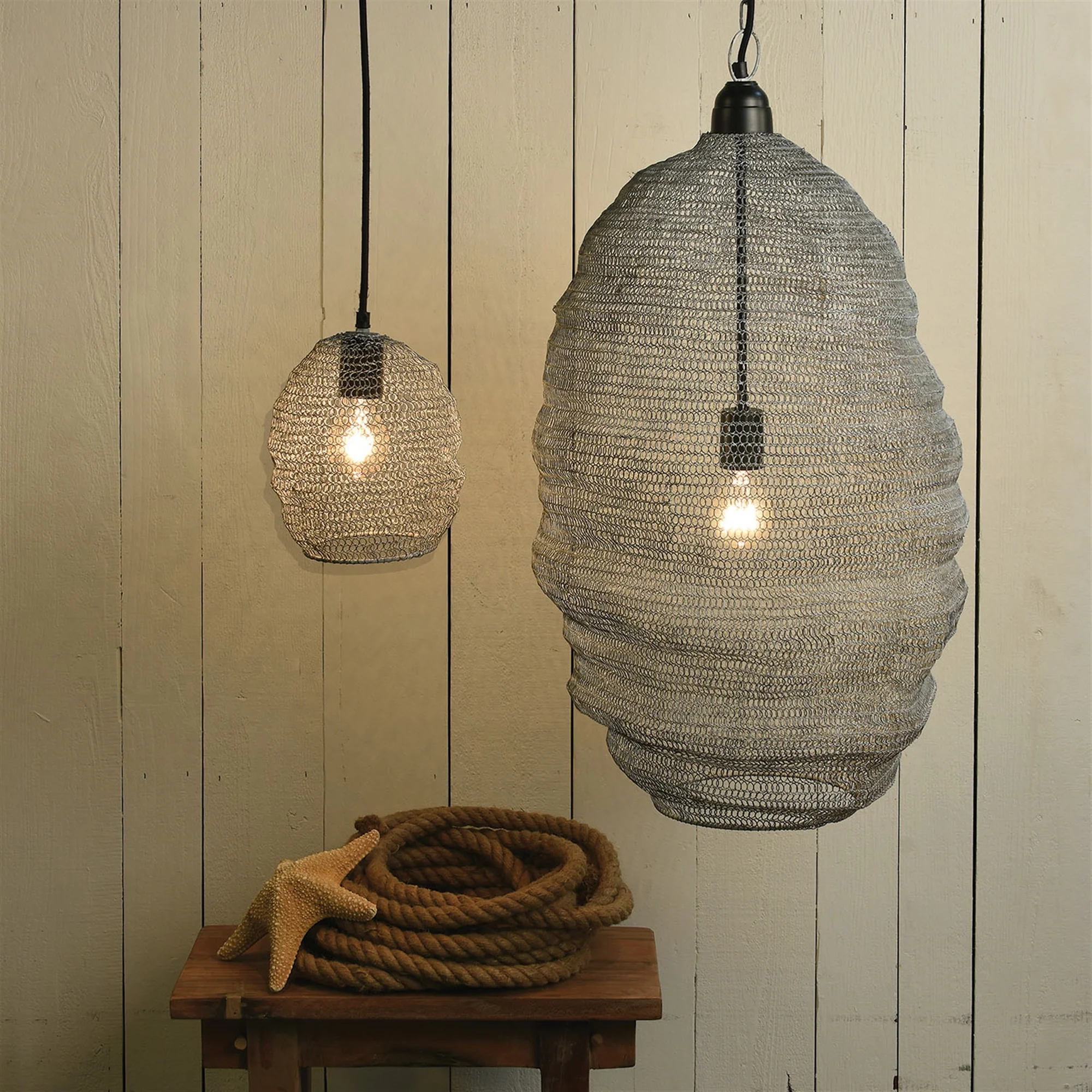 Bristol Looped Wire Pendant - Large - Distressed Grey By HomArt - Image 2