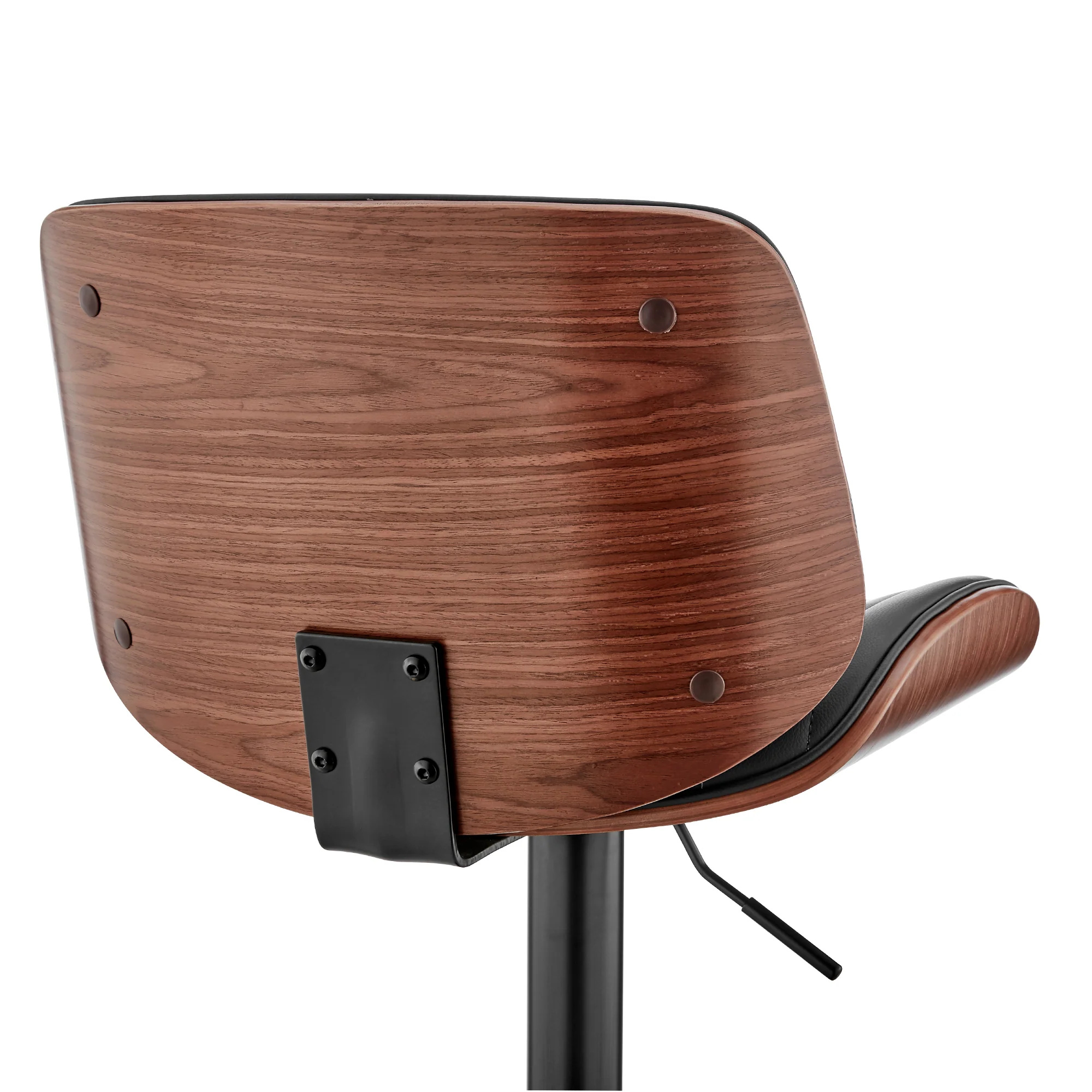 Brock Adjustable Black Faux Leather and Walnut Wood Bar Stool with Black Base By Armen Living - Image 10