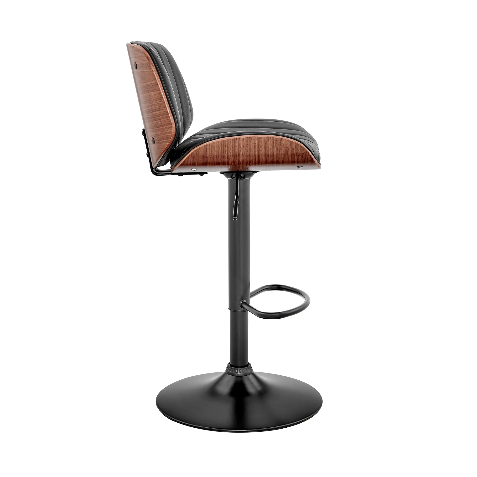 Brock Adjustable Black Faux Leather and Walnut Wood Bar Stool with Black Base By Armen Living - Image 4