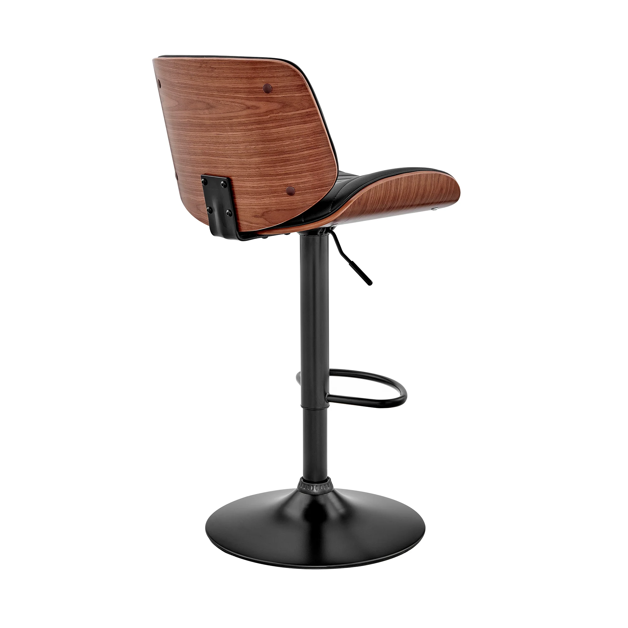 Brock Adjustable Black Faux Leather and Walnut Wood Bar Stool with Black Base By Armen Living - Image 5