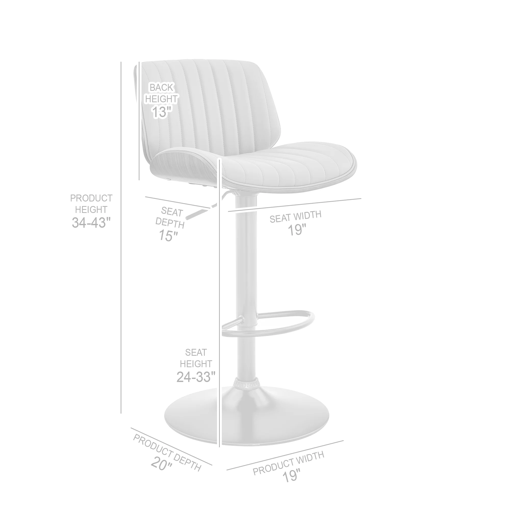 Brock Adjustable Black Faux Leather and Walnut Wood Bar Stool with Black Base By Armen Living - Image 9