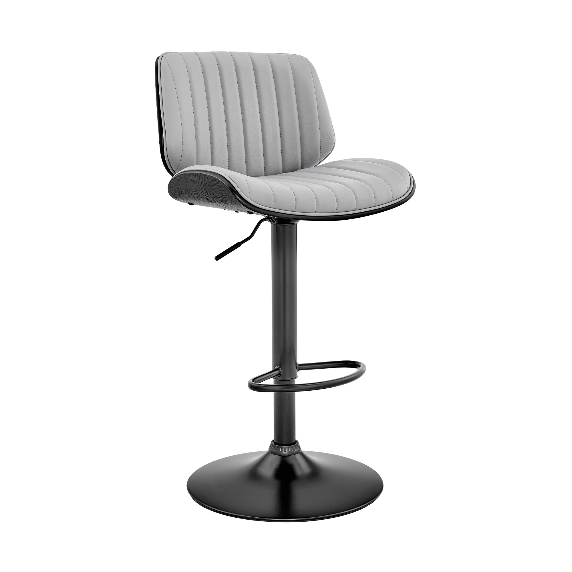 Brock Adjustable Gray Faux Leather and Walnut Wood Bar Stool with Black Base By Armen Living - Image 2