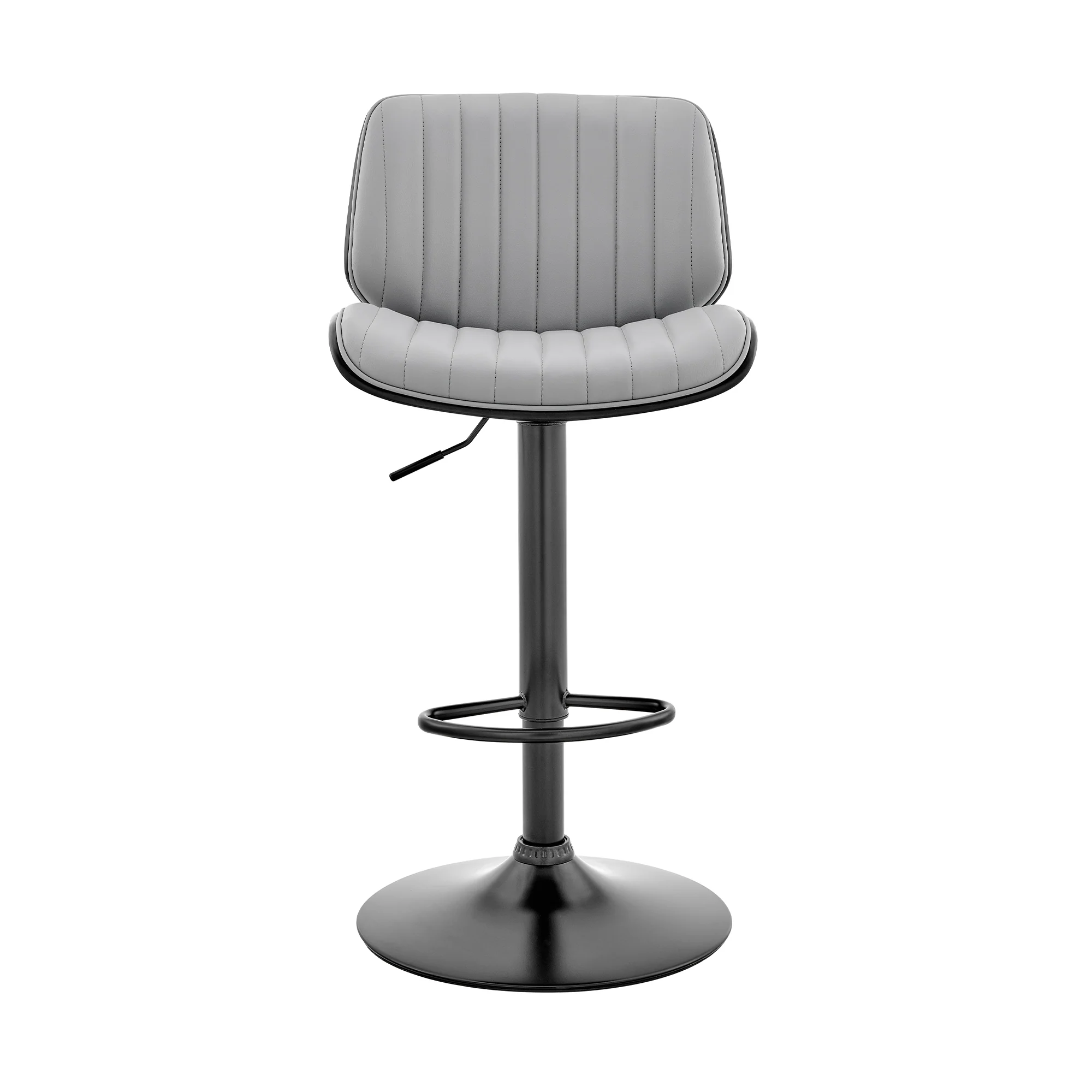 Brock Adjustable Gray Faux Leather and Walnut Wood Bar Stool with Black Base By Armen Living - Image 3