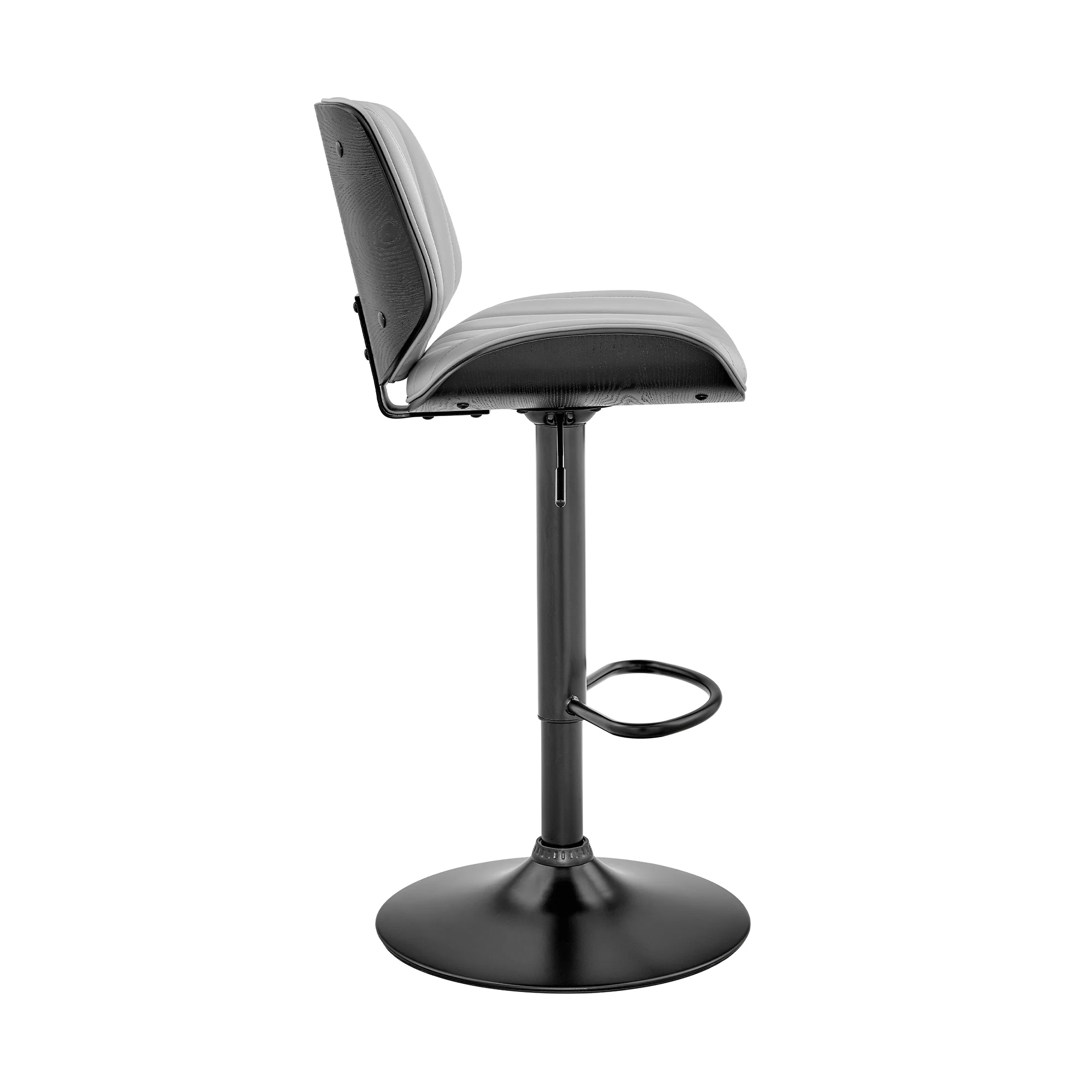 Brock Adjustable Gray Faux Leather and Walnut Wood Bar Stool with Black Base By Armen Living - Image 4