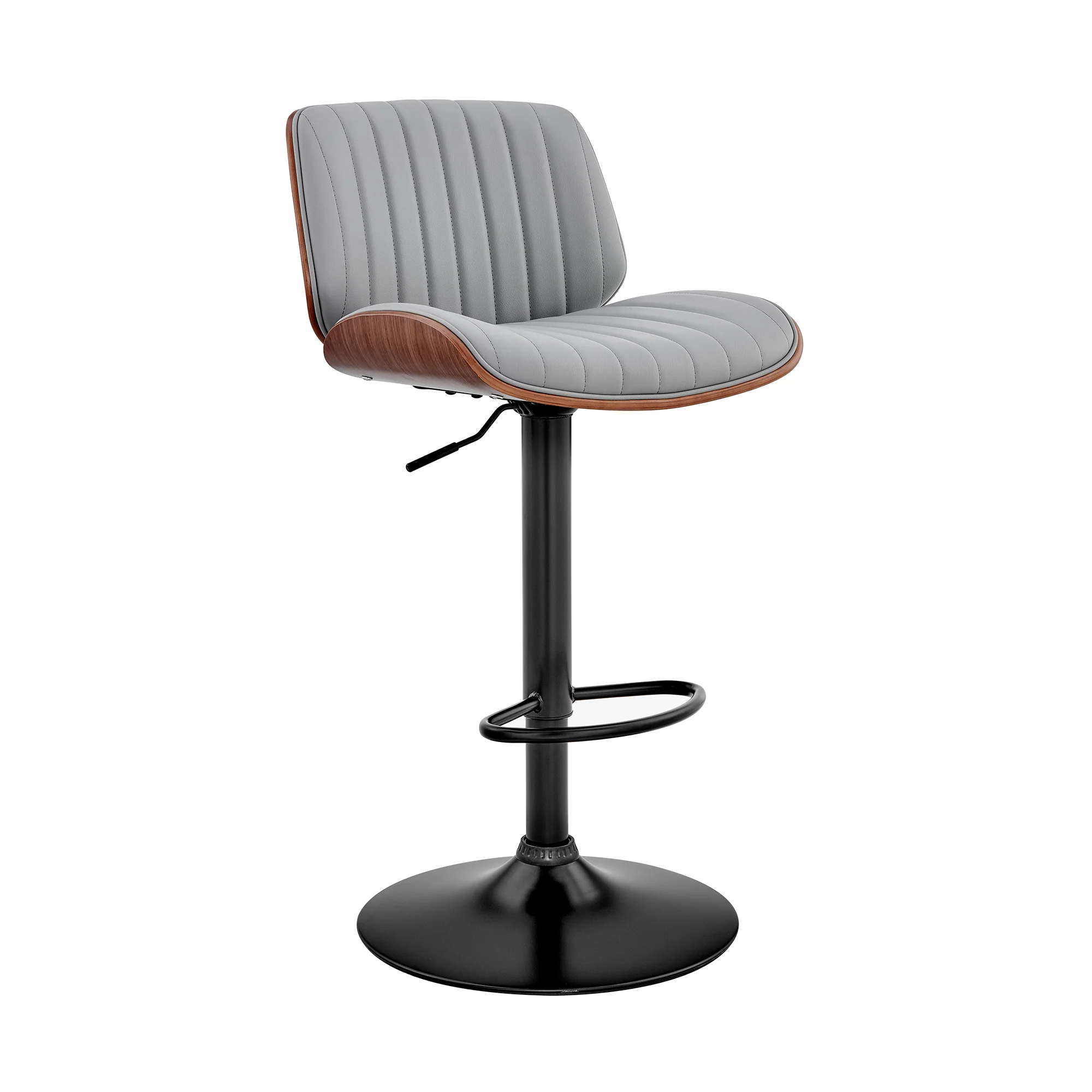 Brock Adjustable Gray Faux Leather and Walnut Wood with Black Finish Bar Stool By Armen Living - Image 2