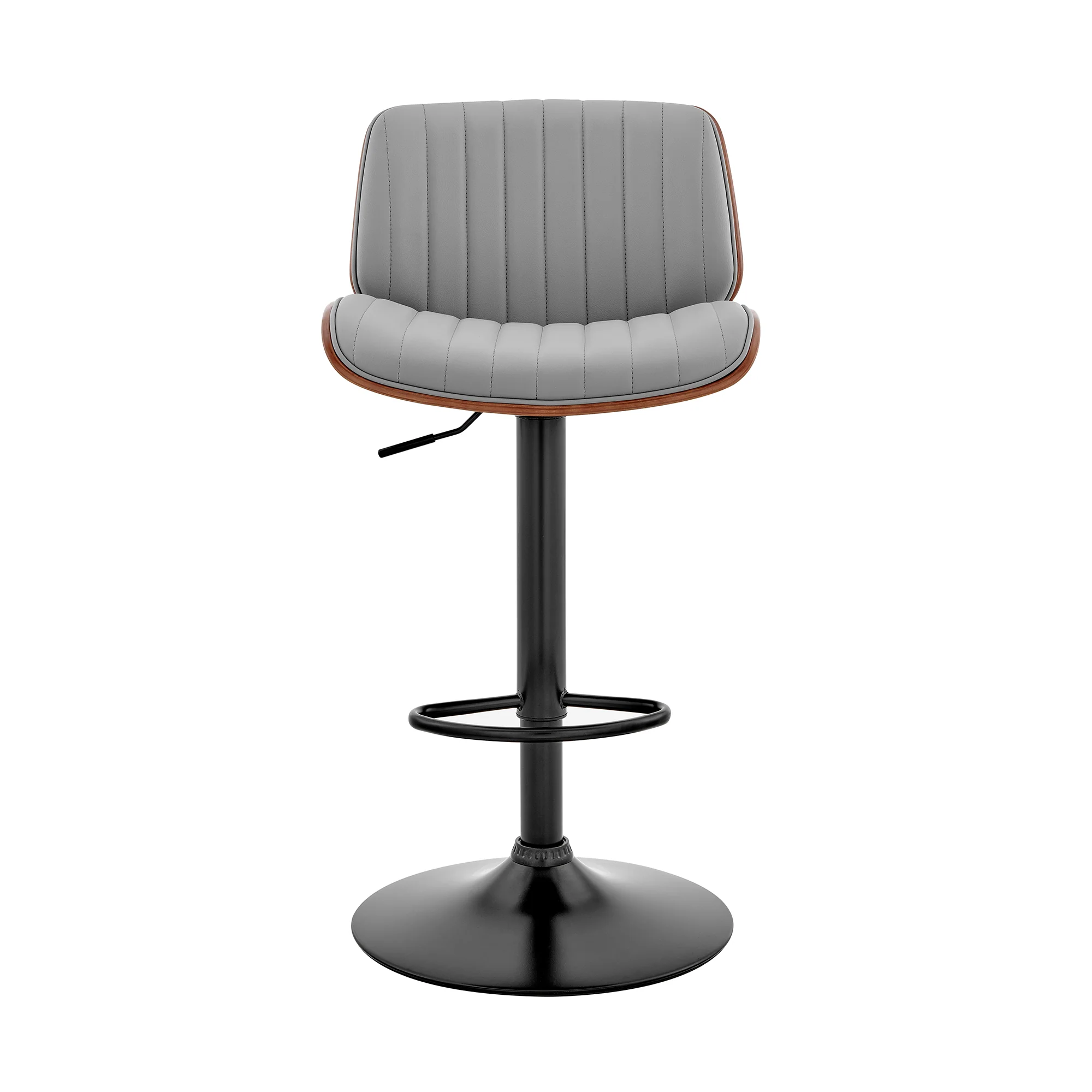 Brock Adjustable Gray Faux Leather and Walnut Wood with Black Finish Bar Stool By Armen Living - Image 3