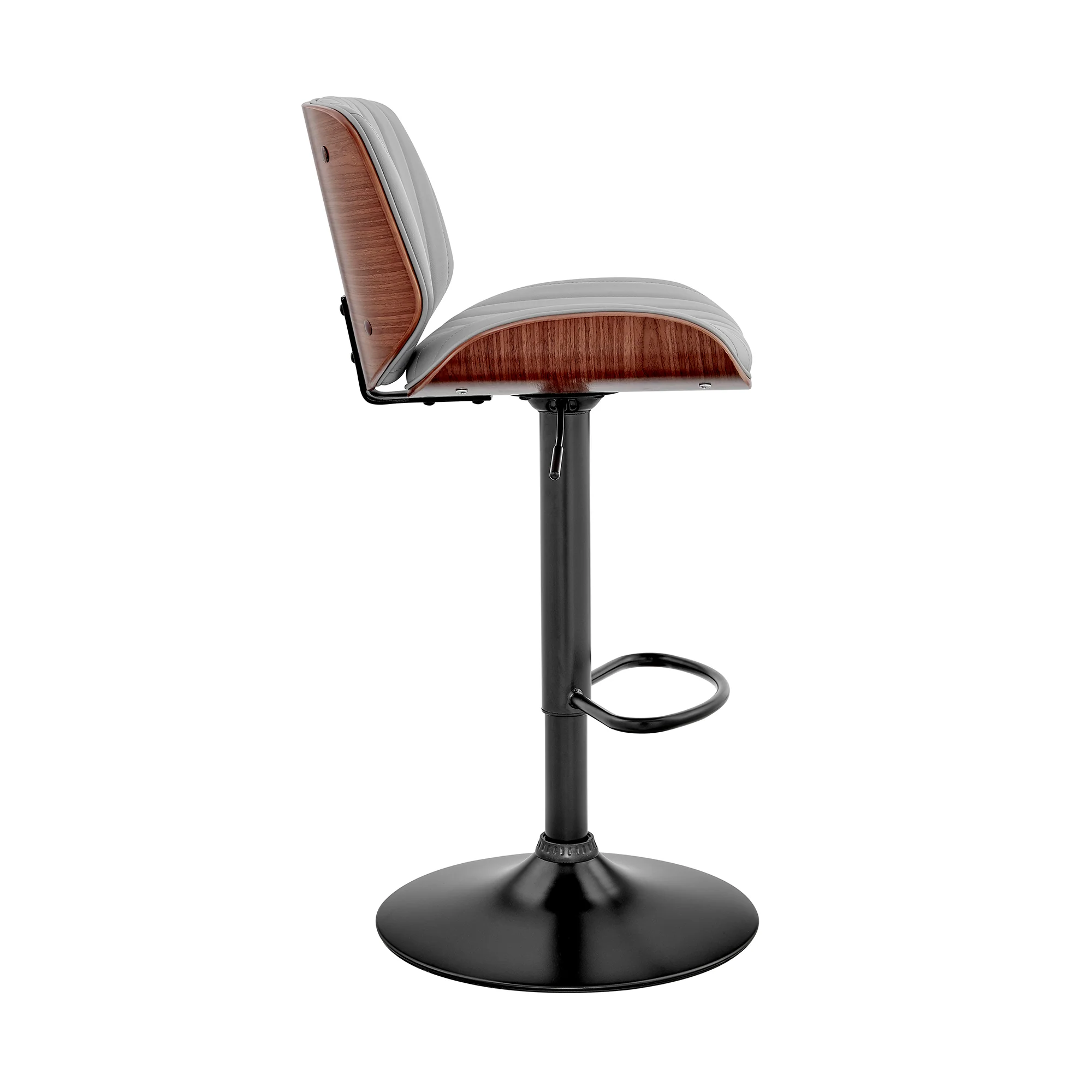 Brock Adjustable Gray Faux Leather and Walnut Wood with Black Finish Bar Stool By Armen Living - Image 4