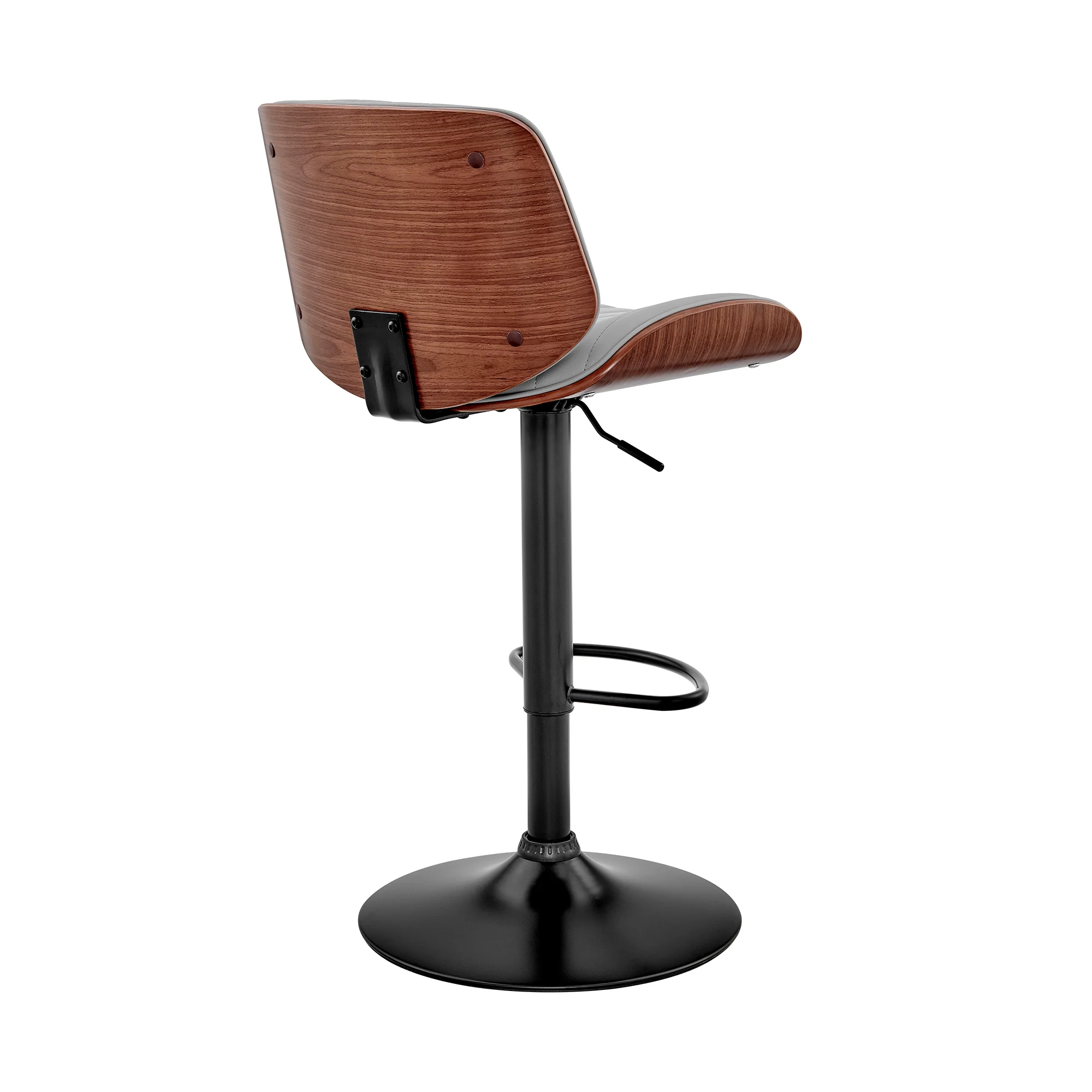 Brock Adjustable Gray Faux Leather and Walnut Wood with Black Finish Bar Stool By Armen Living - Image 5