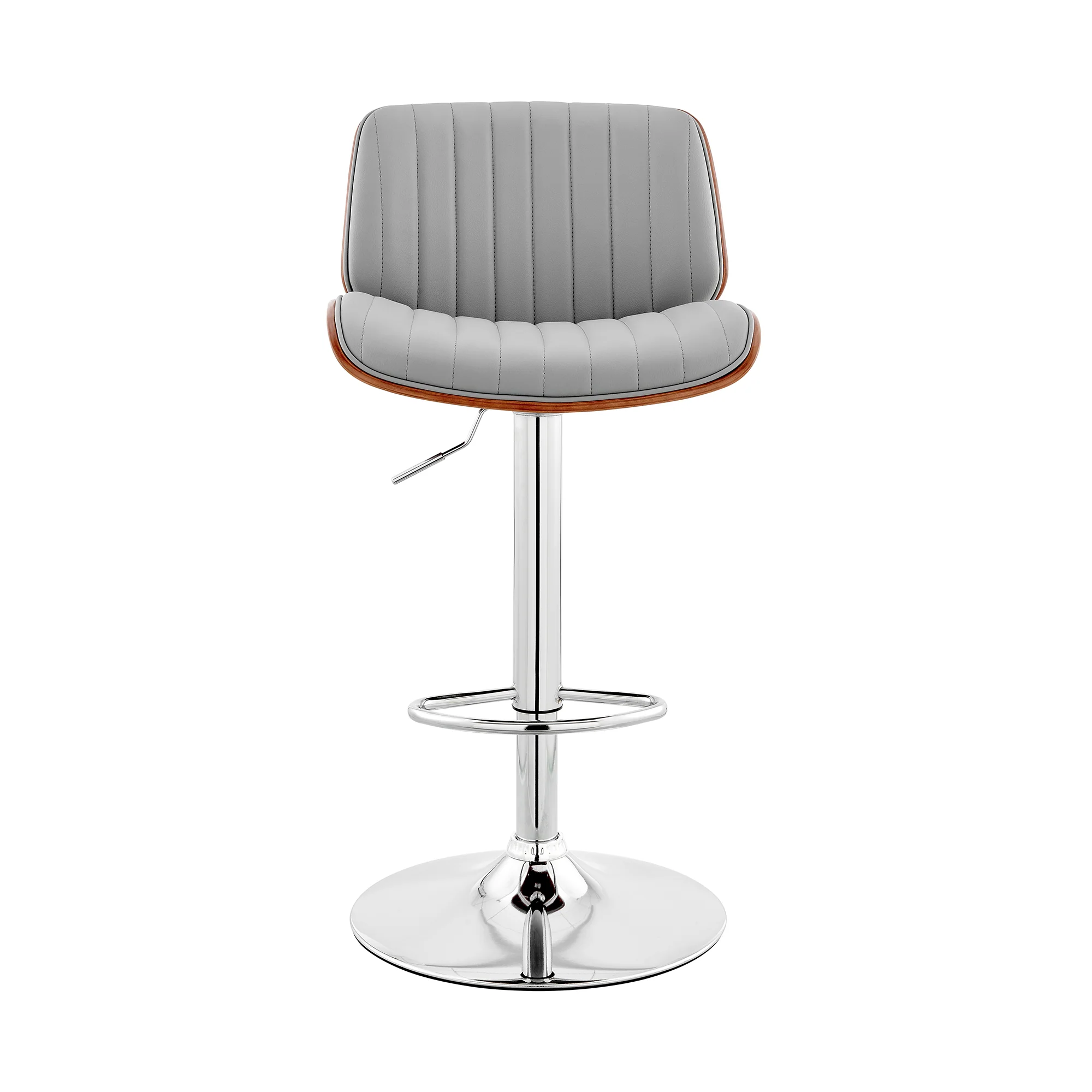 Brock Adjustable Gray Faux Leather and Walnut Wood with Chrome Finish Bar Stool By Armen Living - Image 3