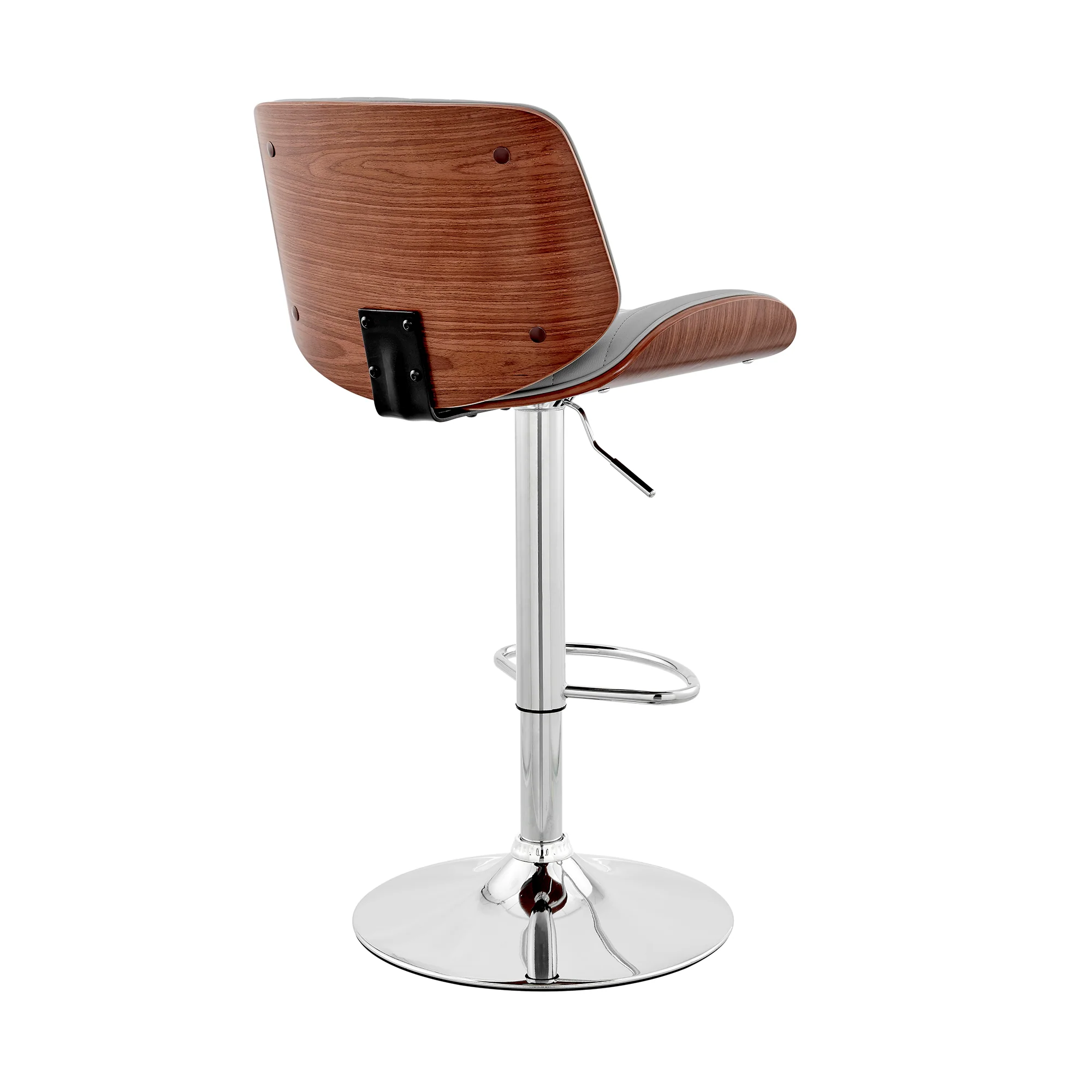 Brock Adjustable Gray Faux Leather and Walnut Wood with Chrome Finish Bar Stool By Armen Living - Image 5