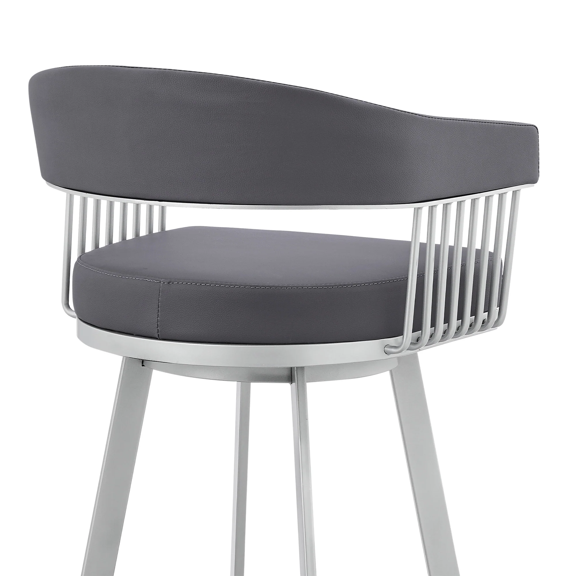 Bronson 25" Slate Grey Faux Leather and Silver Metal Bar Stool By Armen Living - Image 10