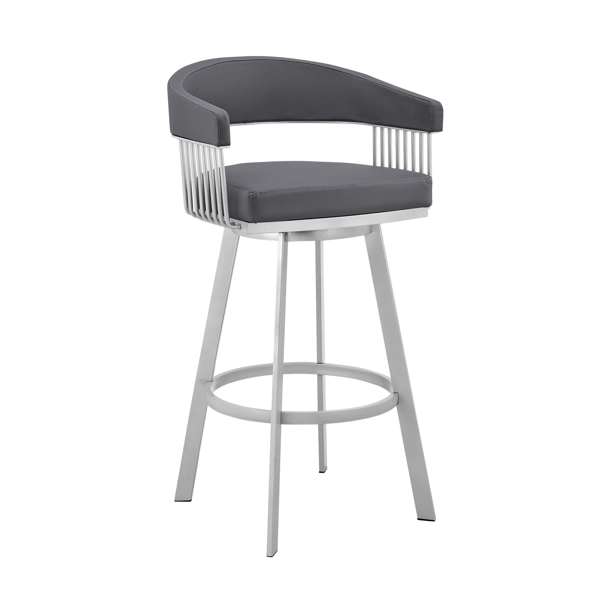 Bronson 25" Slate Grey Faux Leather and Silver Metal Bar Stool By Armen Living - Image 2