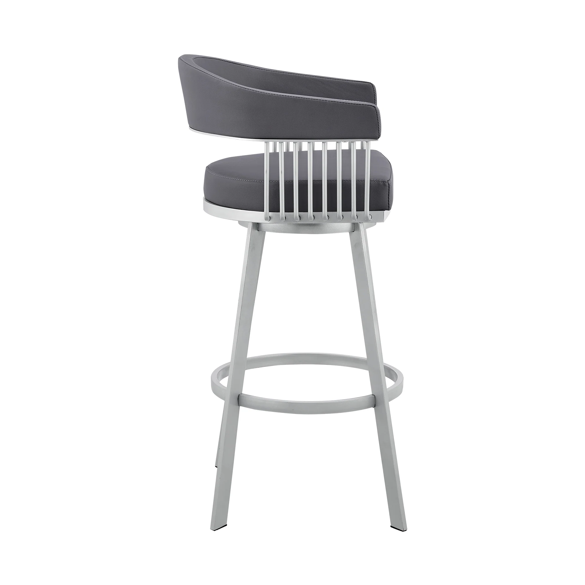Bronson 25" Slate Grey Faux Leather and Silver Metal Bar Stool By Armen Living - Image 4