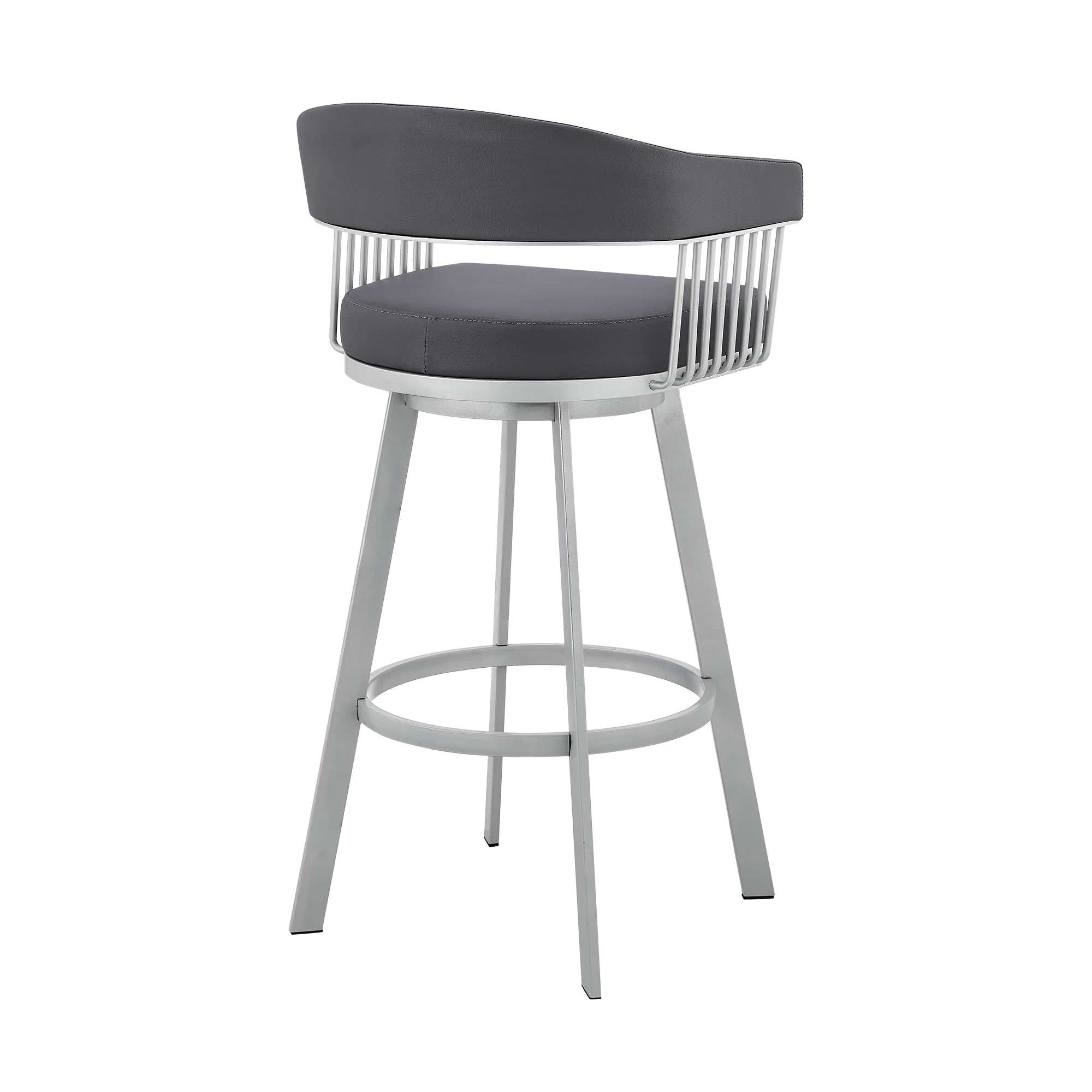 Bronson 25" Slate Grey Faux Leather and Silver Metal Bar Stool By Armen Living - Image 5